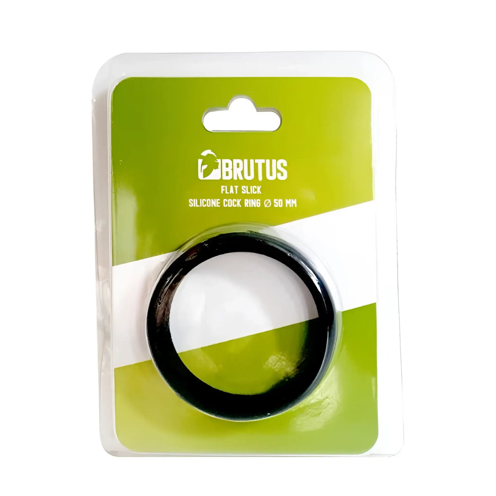 Black silicone cock ring 50 mm diameter branded brutus designed for comfortable flat slick wear