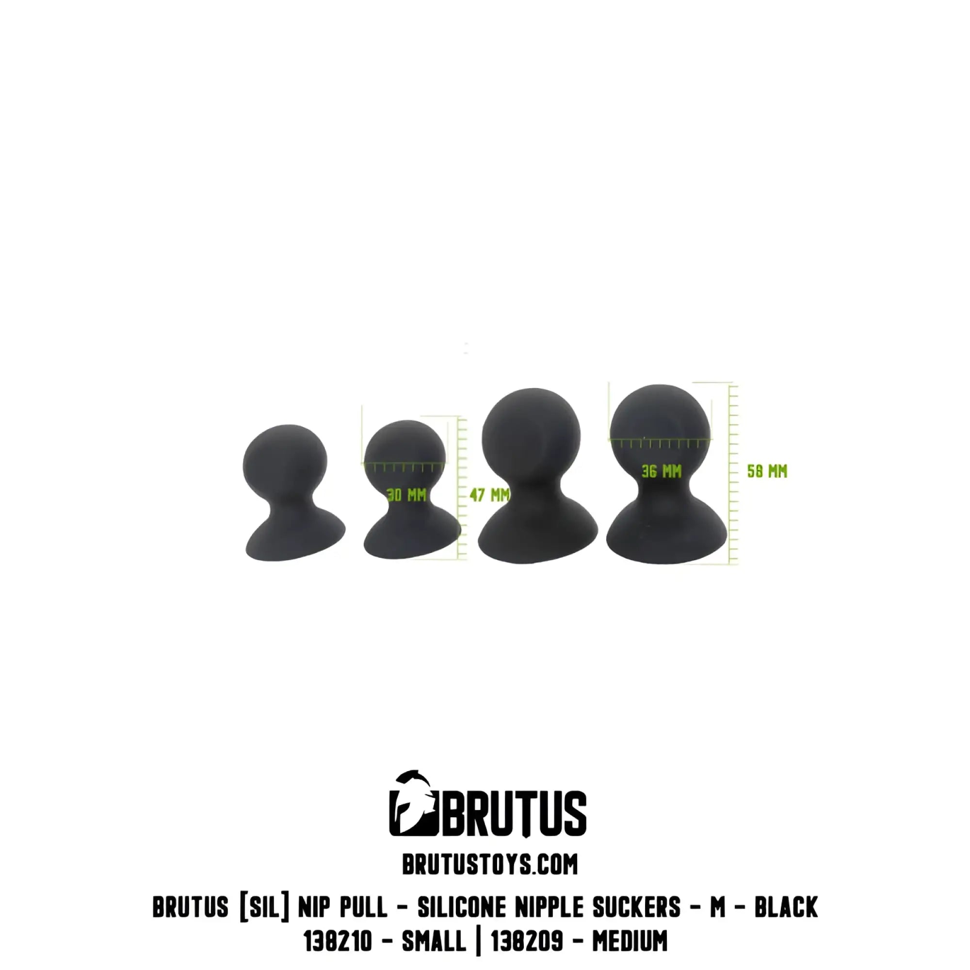 Brutus nip pull silicone nipple suckers set in black silicone with four sizes for adult use