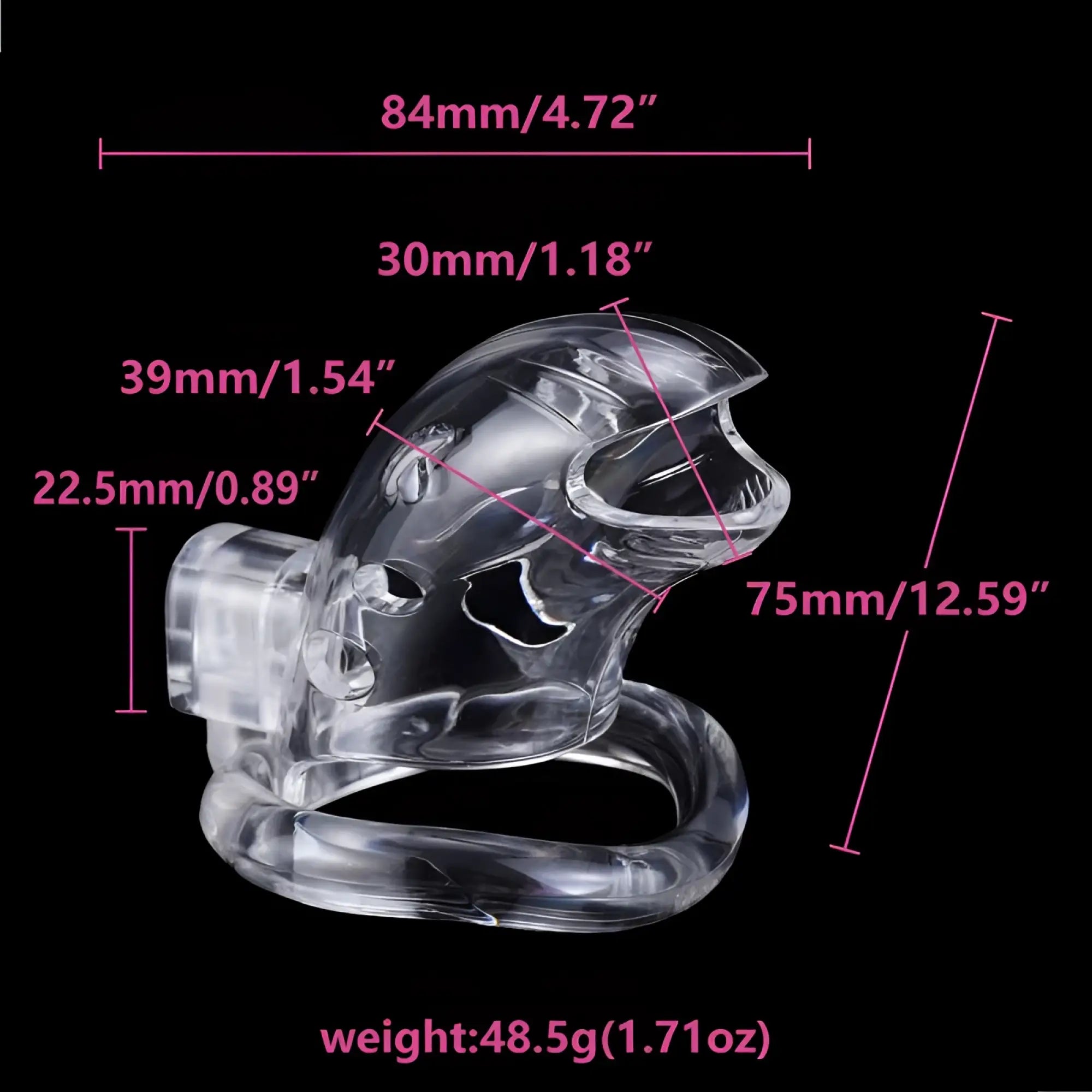 Clear plastic Brutus Brutus Shark chastity cage with curved ring and molded interior for secure wear