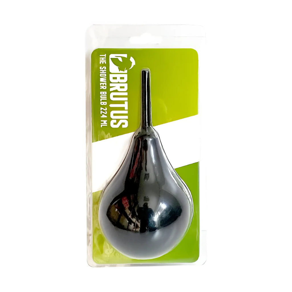 Brutus shower bulb 224ml black glossy plastic with slender neck and rounded base for easy shower use