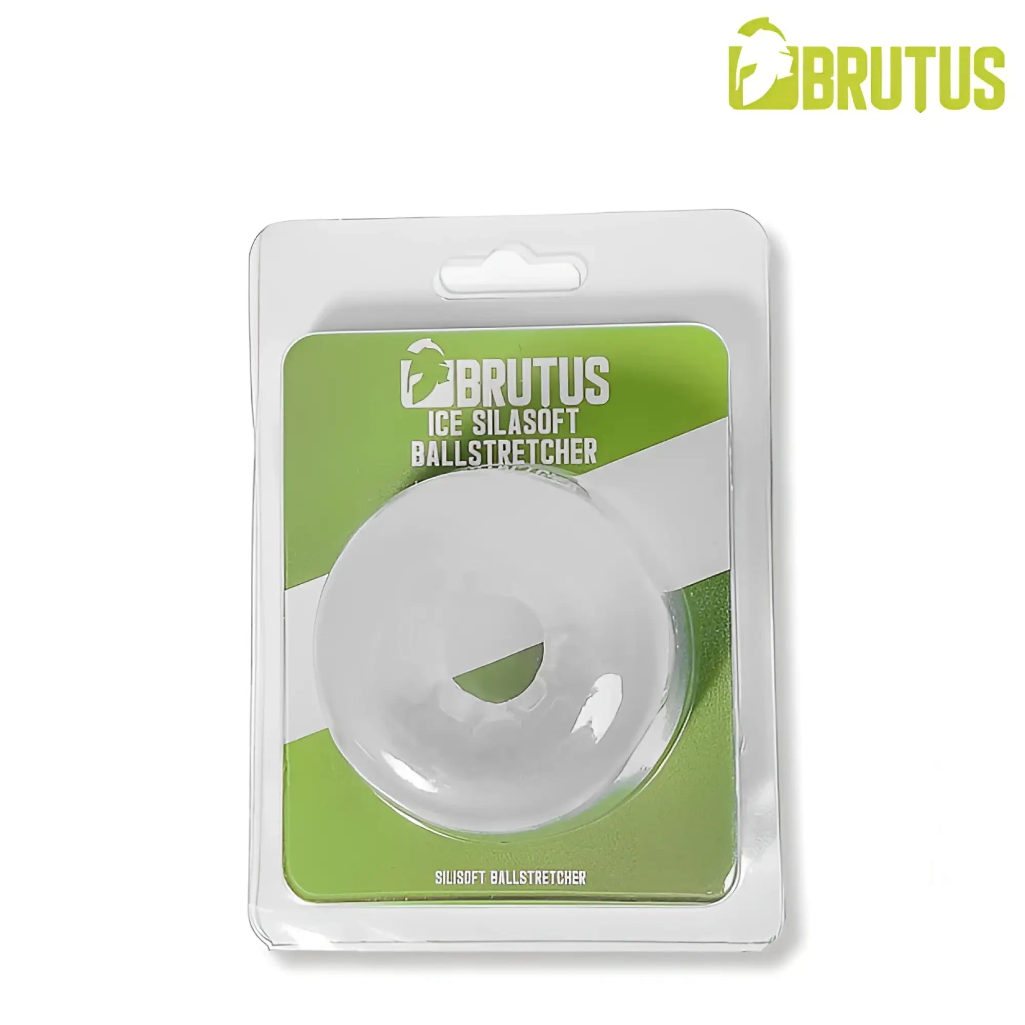 Brutus Brutus Silasoft ballstretcher ice clear translucent silicone ball stretcher in green and white branded package