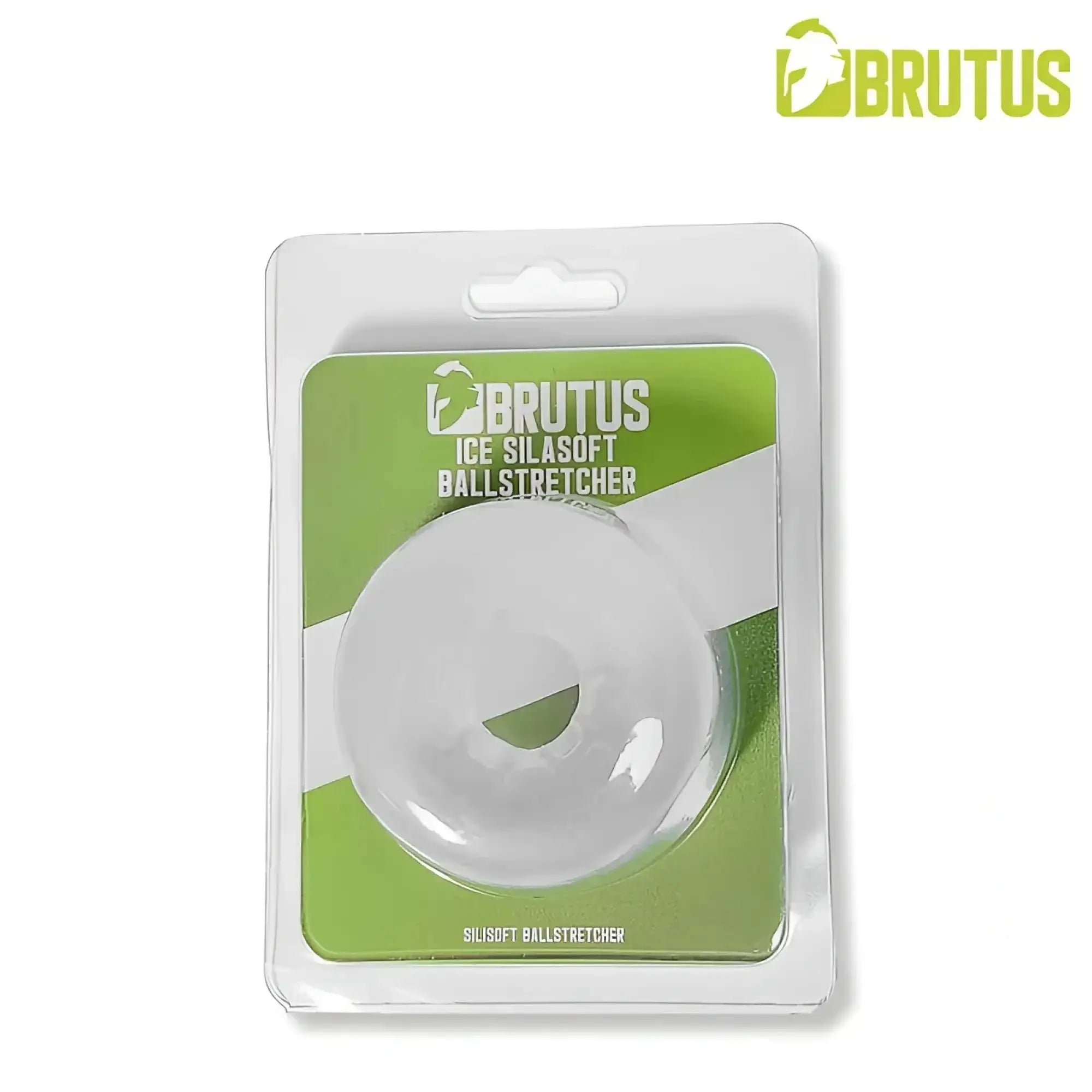 Brutus Brutus Silasoft ballstretcher ice clear translucent silicone ball stretcher in green and white branded package
