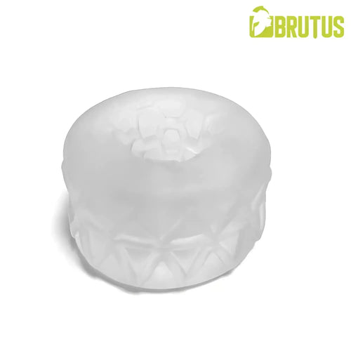 Translucent white silicone Brutus Silasoft ballstretcher with textured geometric pattern and central hole