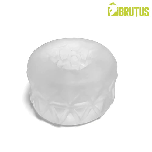 Translucent white silicone Brutus Silasoft ballstretcher with textured geometric pattern and central hole