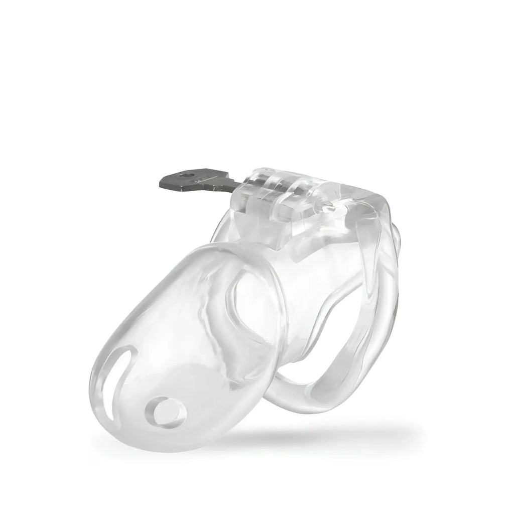 Brutus stealth chastity cage clear clear plastic cage with attached metal key for secure wear