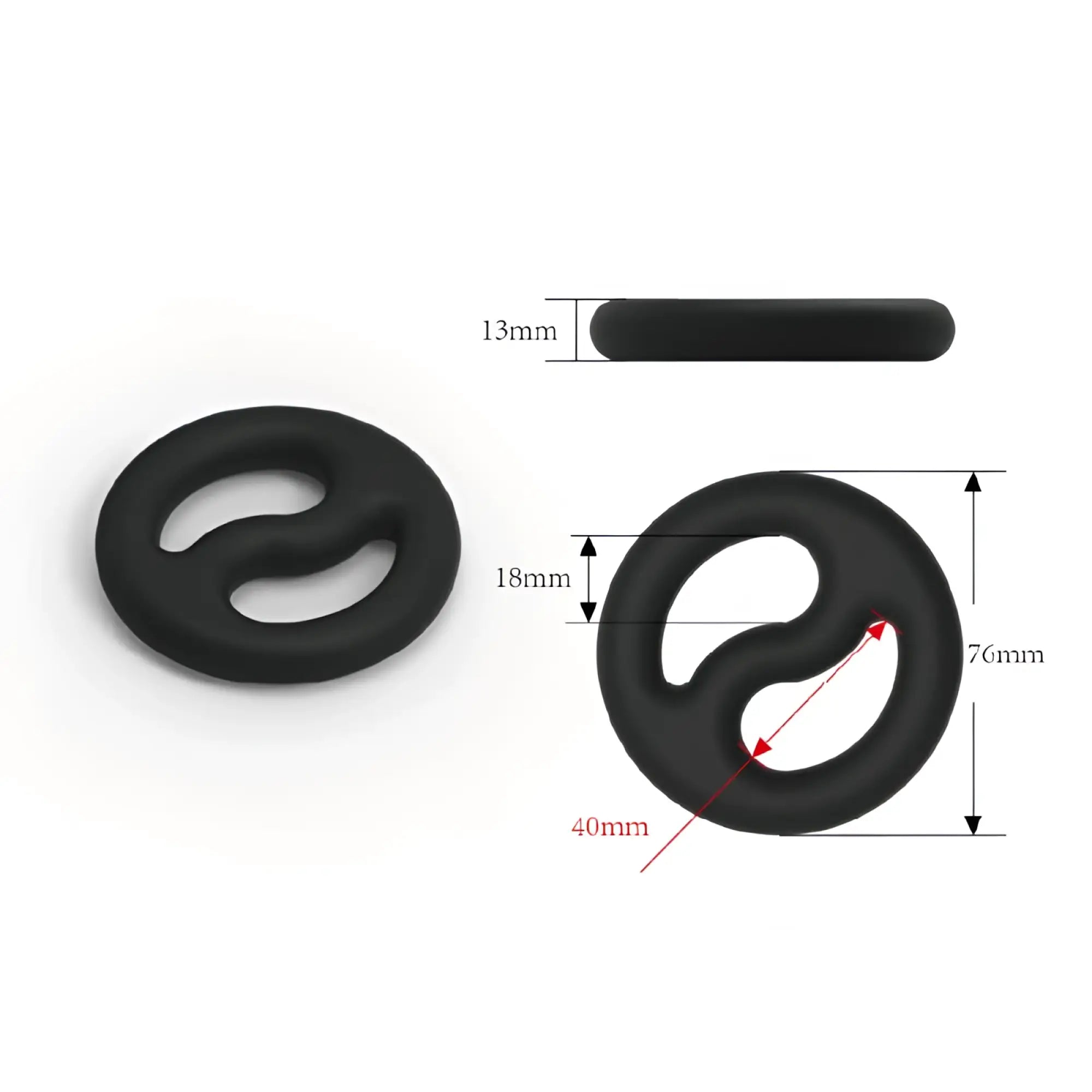 Brutus Brutus yin yang silicone cock and ball duo ring in black with smooth matte finish and ergonomic contours