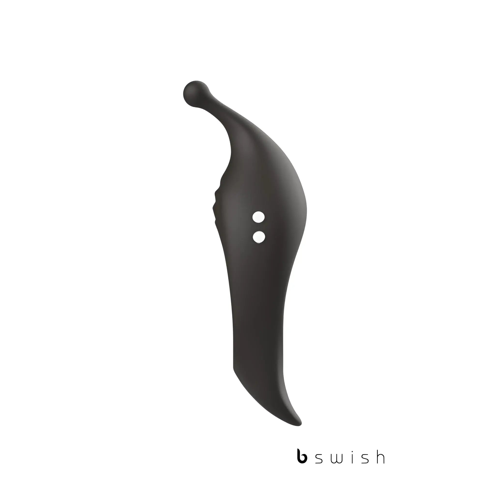 Black matte-finish b swish bcharmed rhythm infinite deluxe personal pleasure device with two white buttons and rounded tip