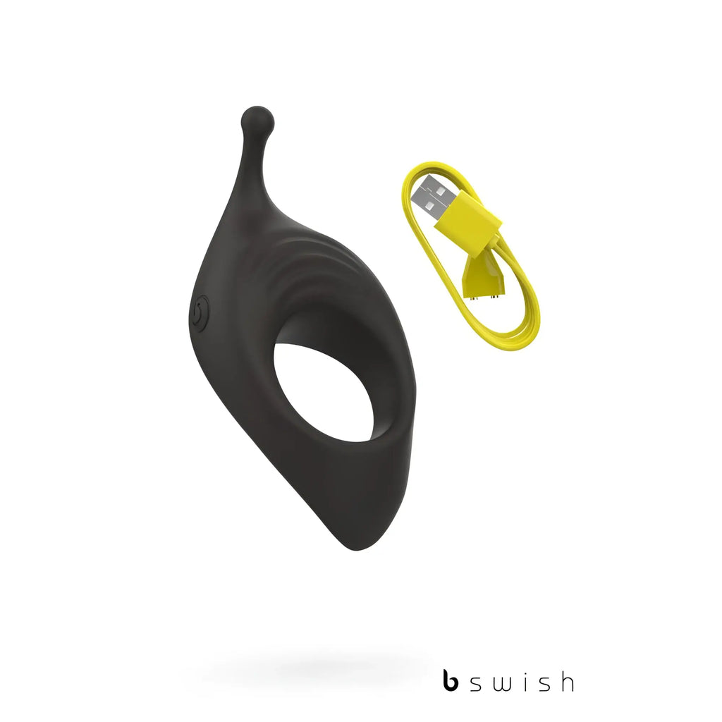 Bswish Bcharmed Rhythm Infinite Deluxe black silicone ring with curved teardrop design and side button visible