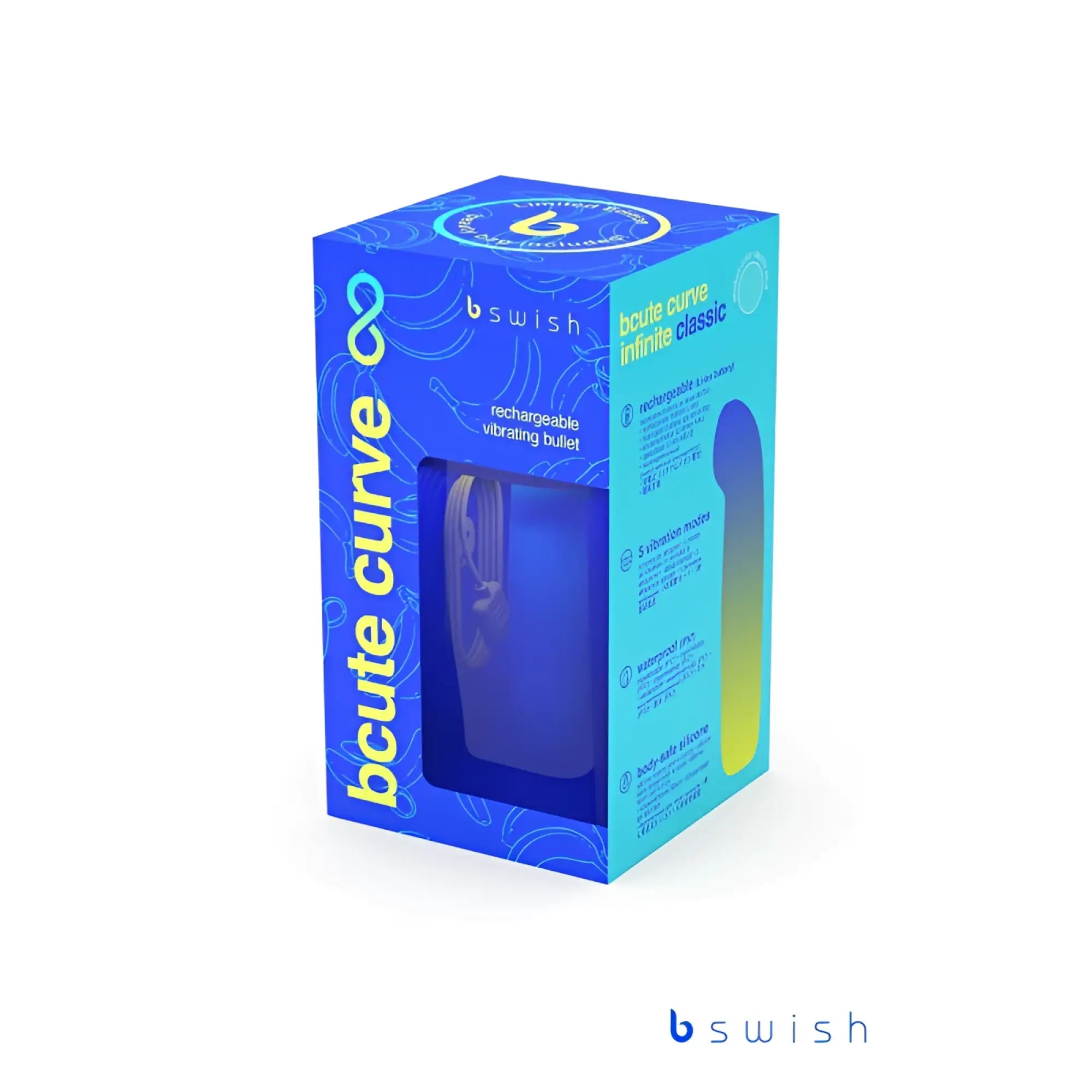 Bswish Bcute Curve Infinite Classic limited edition electric blue rechargeable vibrating bullet in blue and teal package