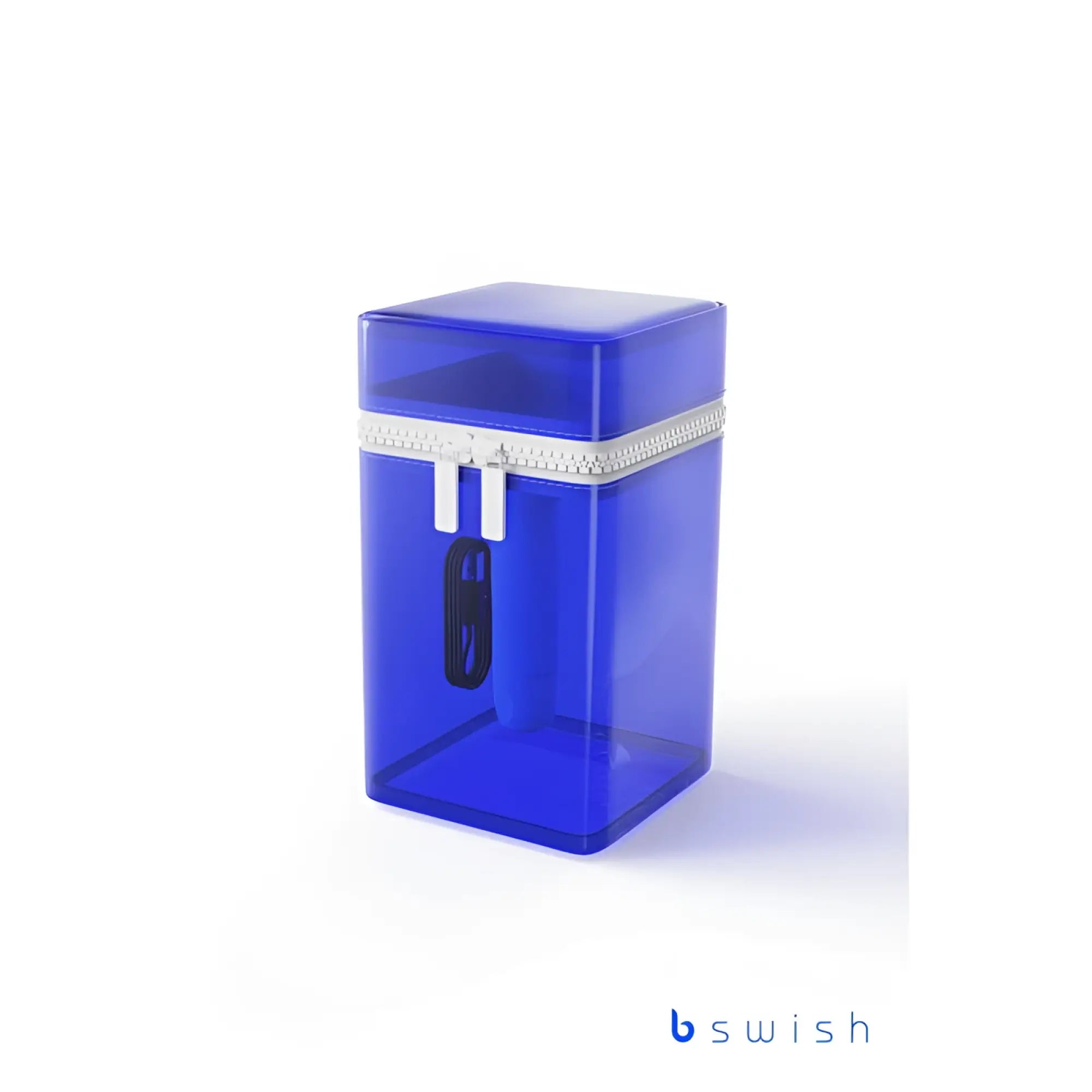 A translucent royal blue rectangular bswish bcute curve infinite classic limited edition container with silver zipper
