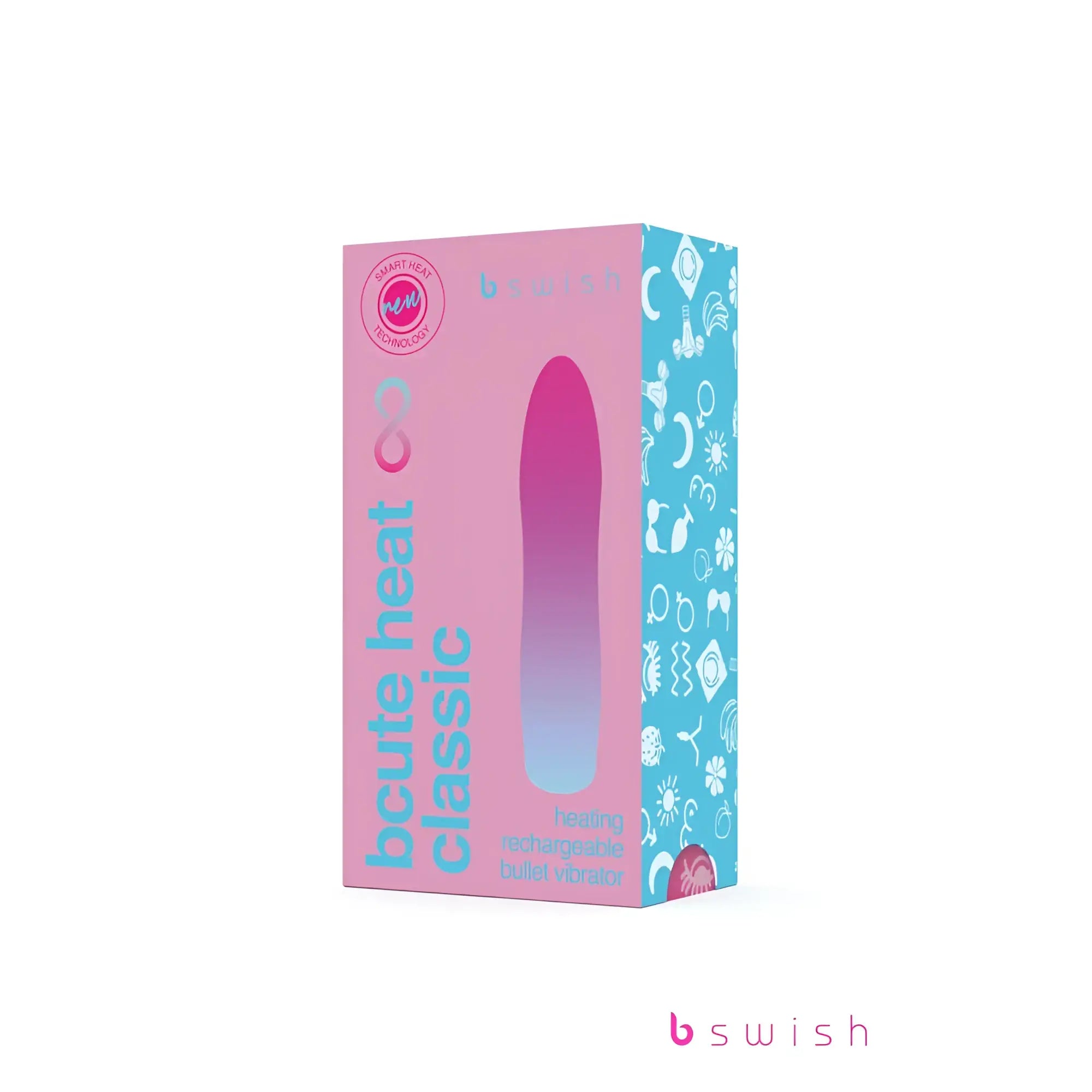 Bswish bcute infinite heat classic sunset pink silicone rechargeable bullet vibrator in pink and blue gradient packaging