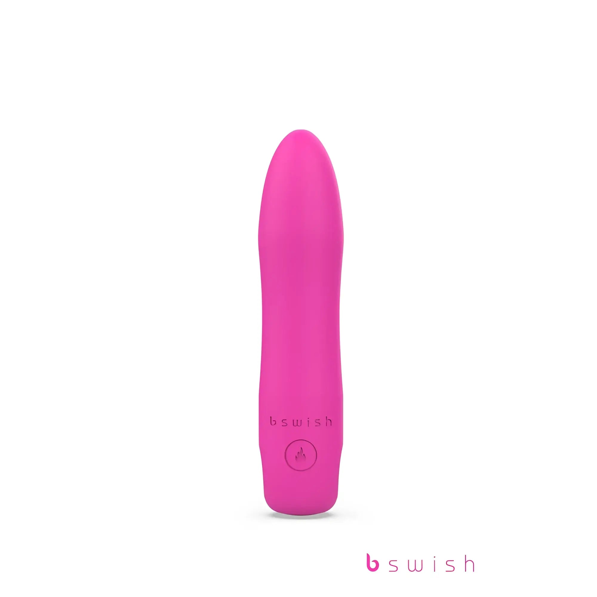 A sleek vibrant pink bswish bcute infinite heat classic personal pleasure device with smooth rounded design and control button