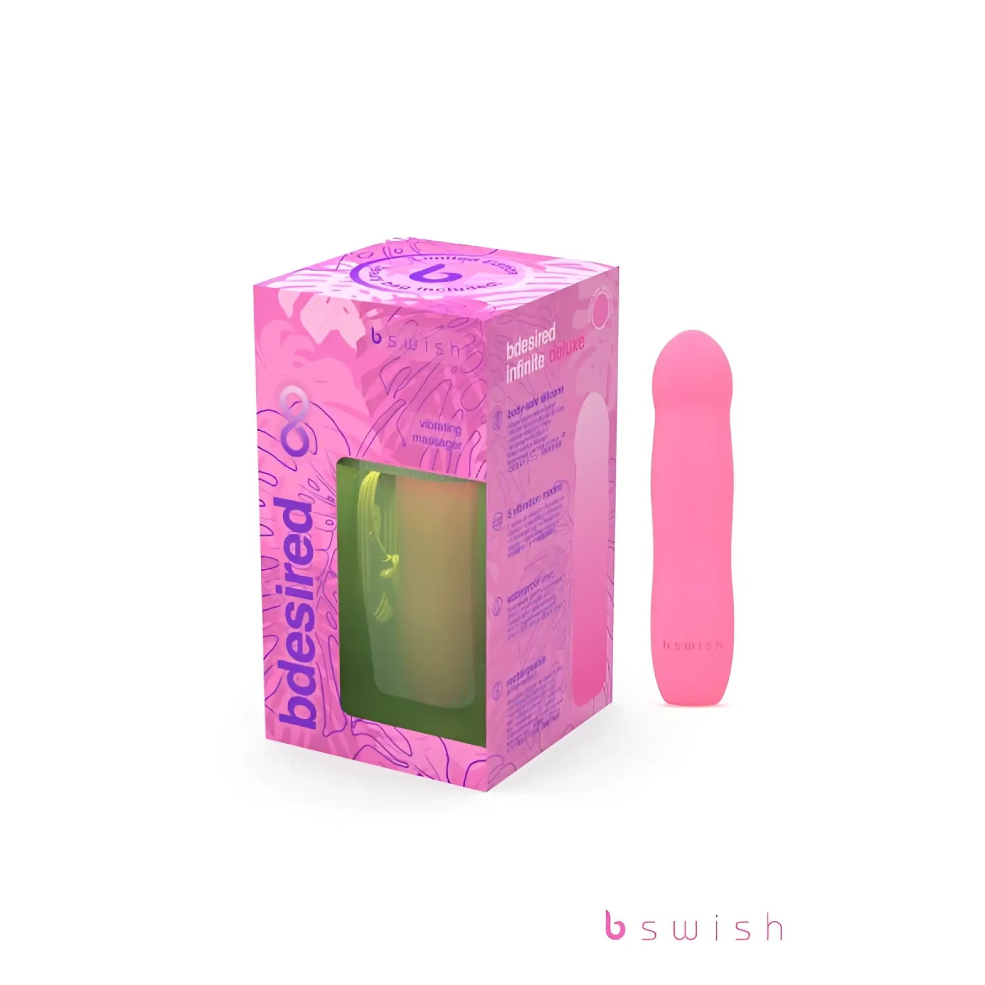 Bswish Bdesired Infinite Deluxe Flamingo Pink vibrating silicone massager with smooth rounded design and subtle branding