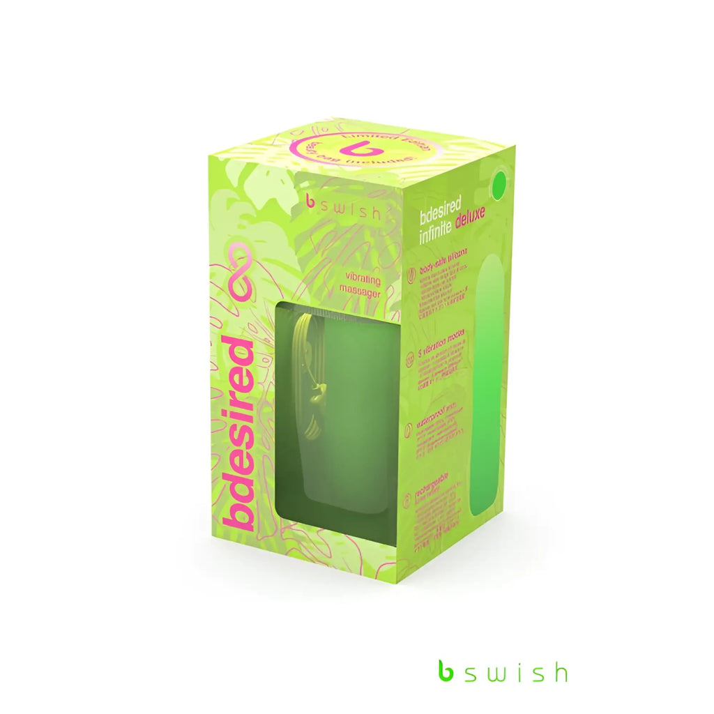 Bswish Bdesired Infinite Deluxe paradise green lime green silicone bath-safe vibrating massager in branded box