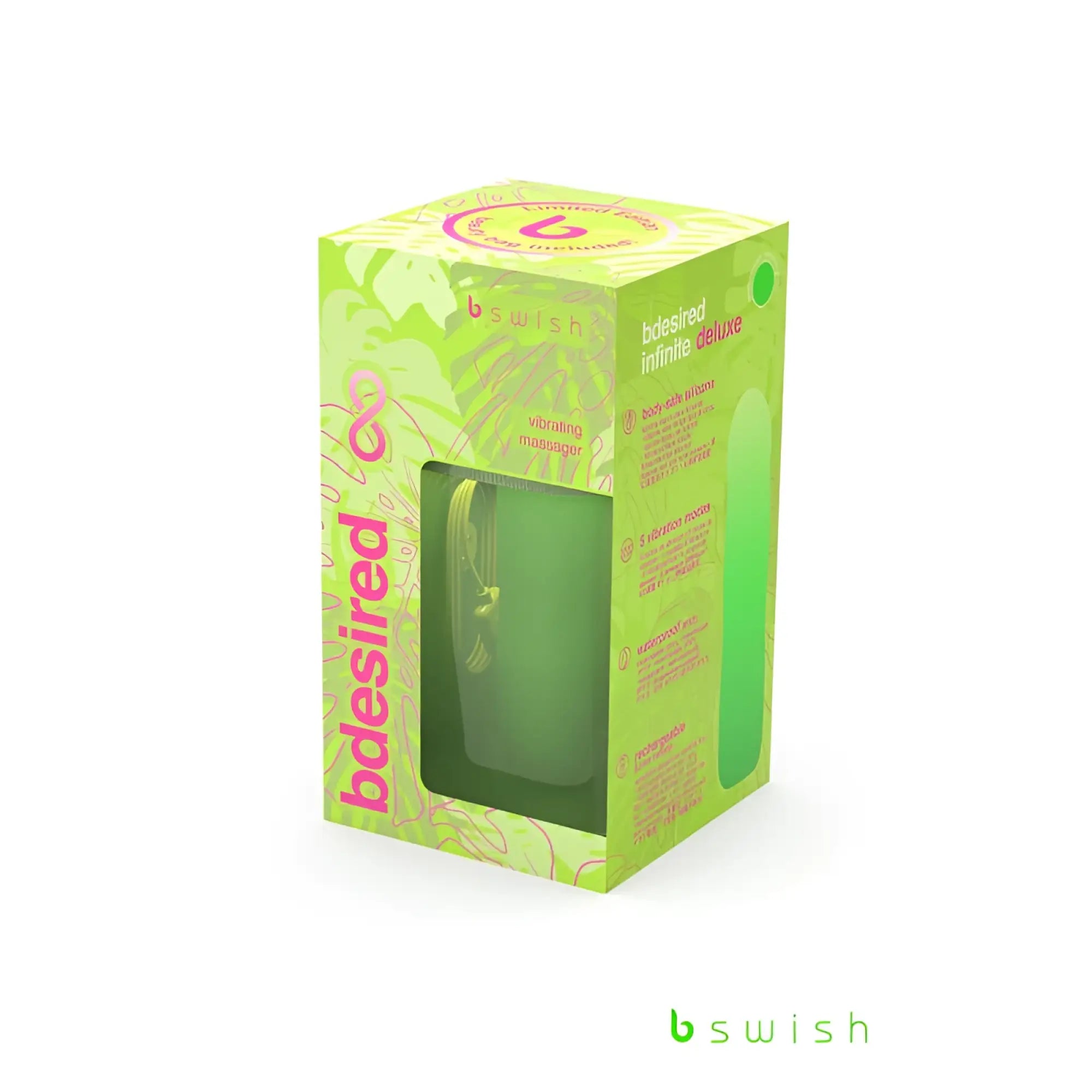 Bswish Bdesired Infinite Deluxe paradise green lime green silicone bath-safe vibrating massager in branded box