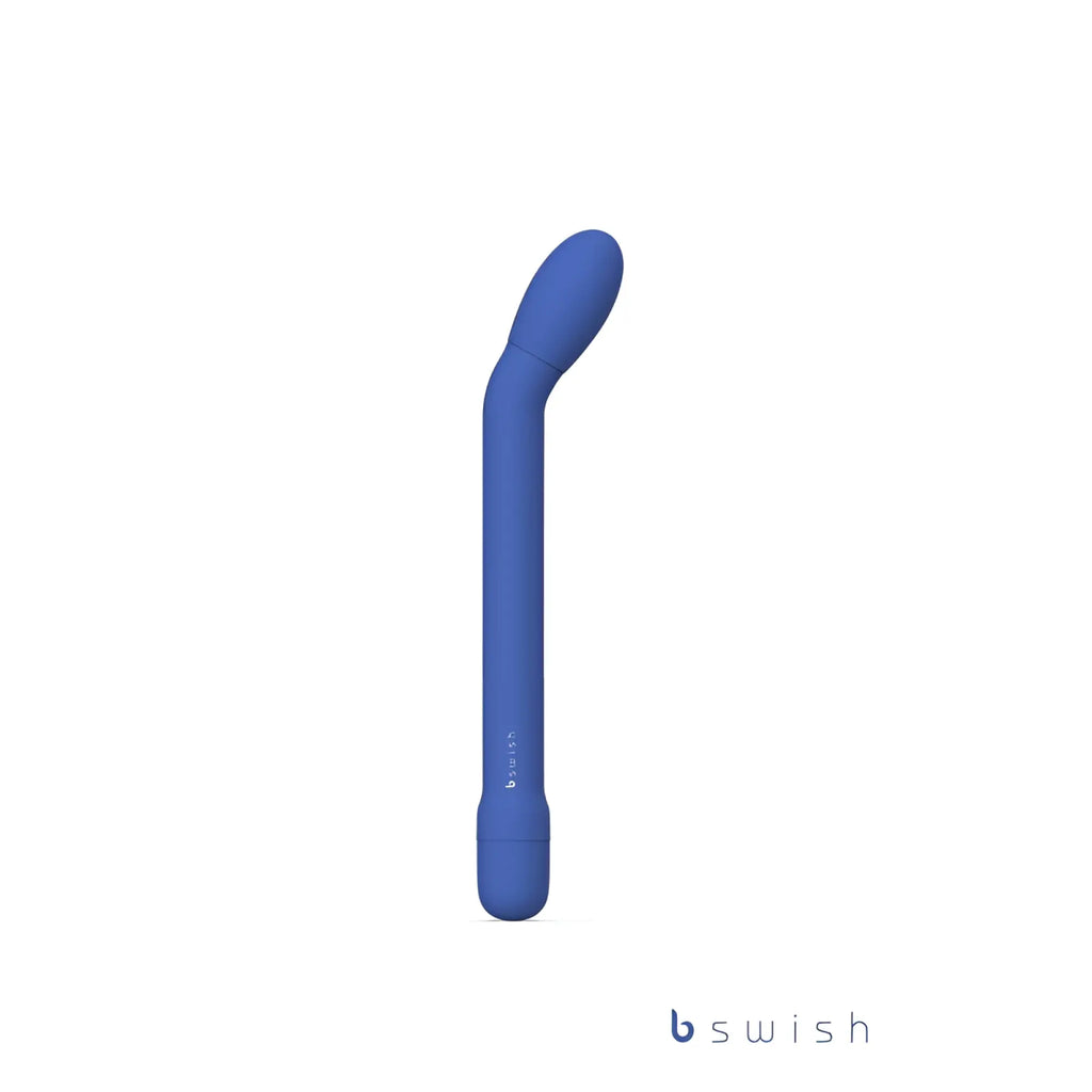 A sleek solid blue curved toy with a smooth matte finish and b swish branding bgee classic denim model