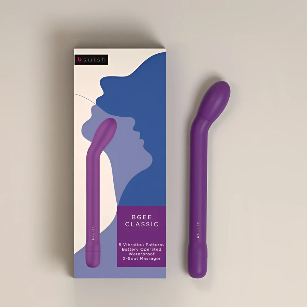 Purple b-gee classic waterproof g-spot massager by bswish with five vibration patterns and battery operation