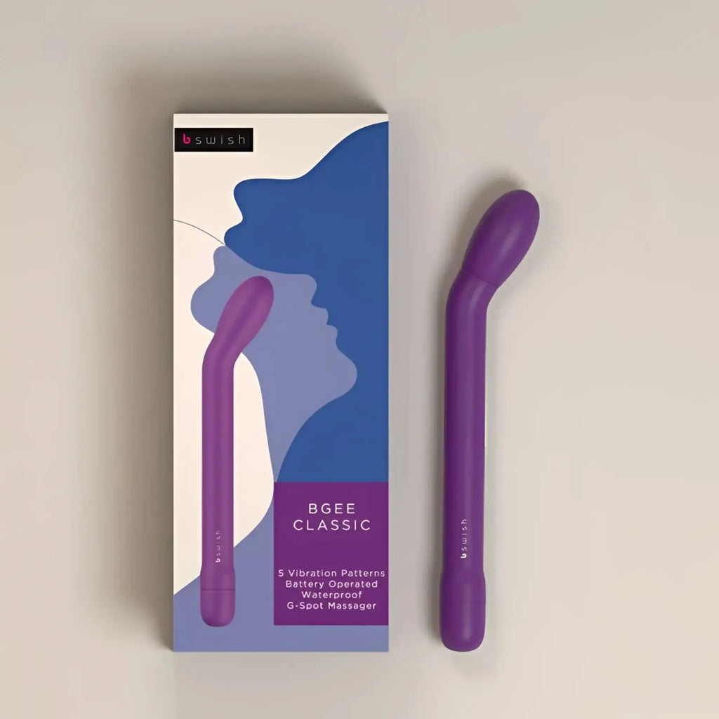 Purple b-gee classic waterproof g-spot massager by bswish with five vibration patterns and battery operation