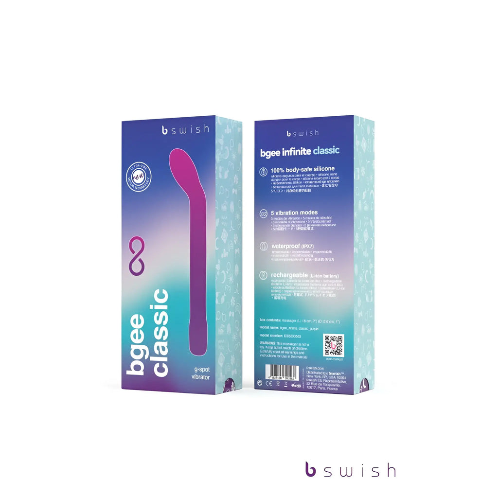Bswish Bgee Infinite Classic purple g-spot vibrator with sleek magenta to purple silicone curved ergonomic design