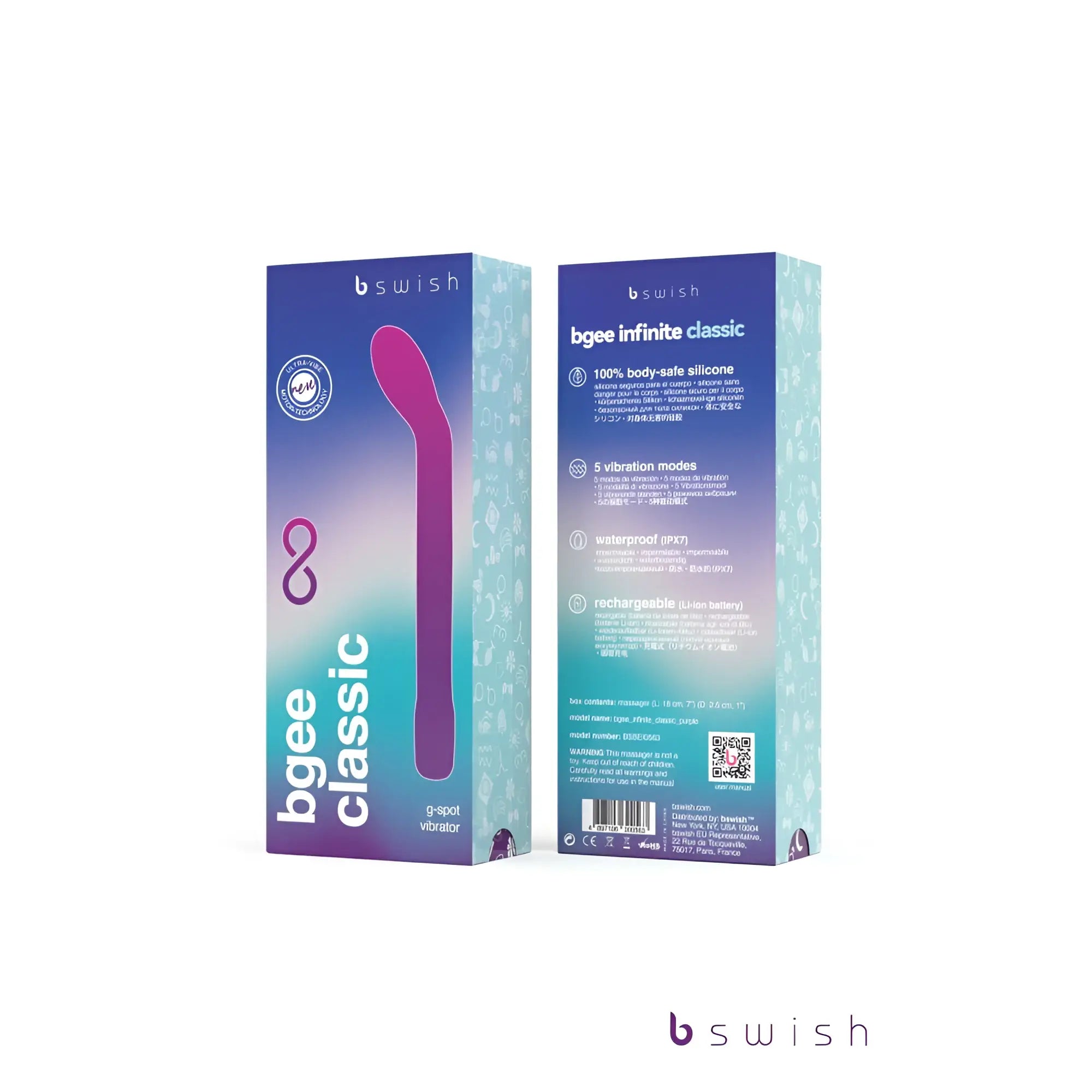 Bswish Bgee Infinite Classic purple g-spot vibrator with sleek magenta to purple silicone curved ergonomic design