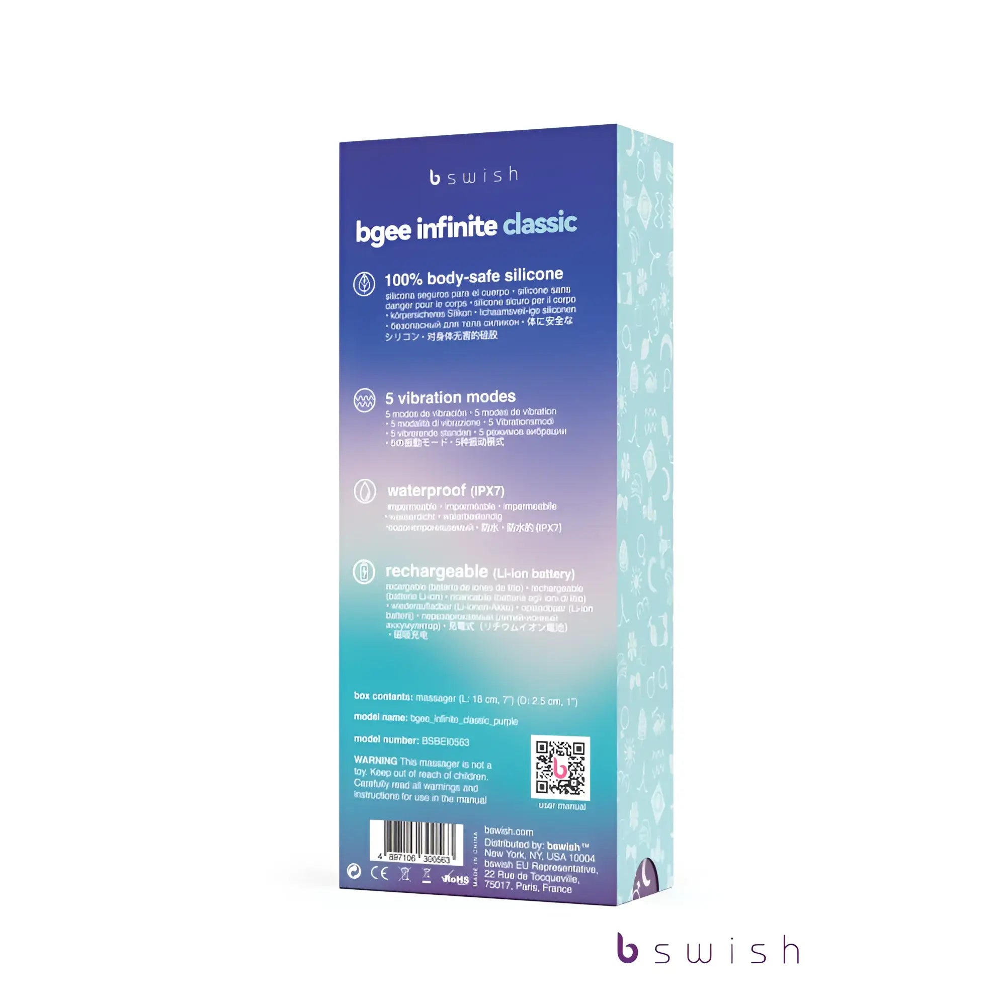 Purple bswish bgee infinite classic silicone vibrator with 5 vibration modes and waterproof design