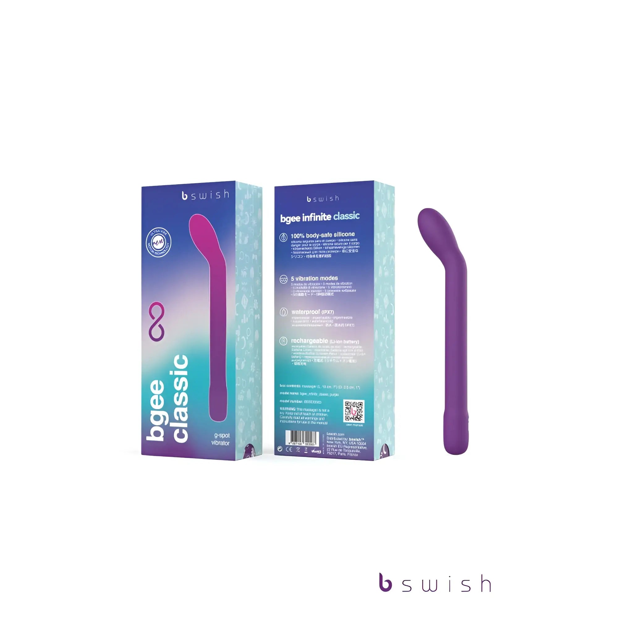 Purple silicone bswish bgee infinite classic 3-spot vibrator with curved tapered design for targeted stimulation