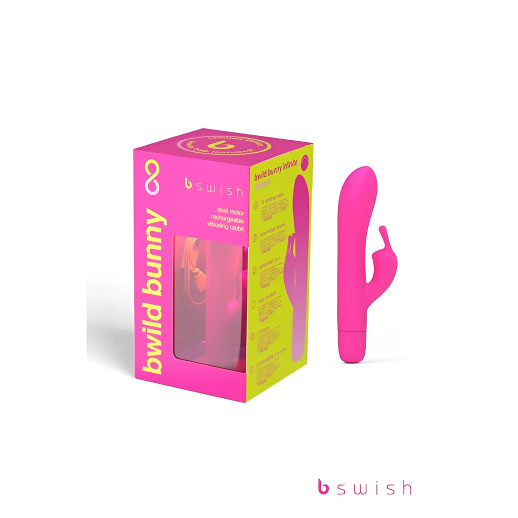 A vibrant pink bswish bwild bunny classic infinite limited edition vibrating toy with smooth silicone finish and ergonomic shape