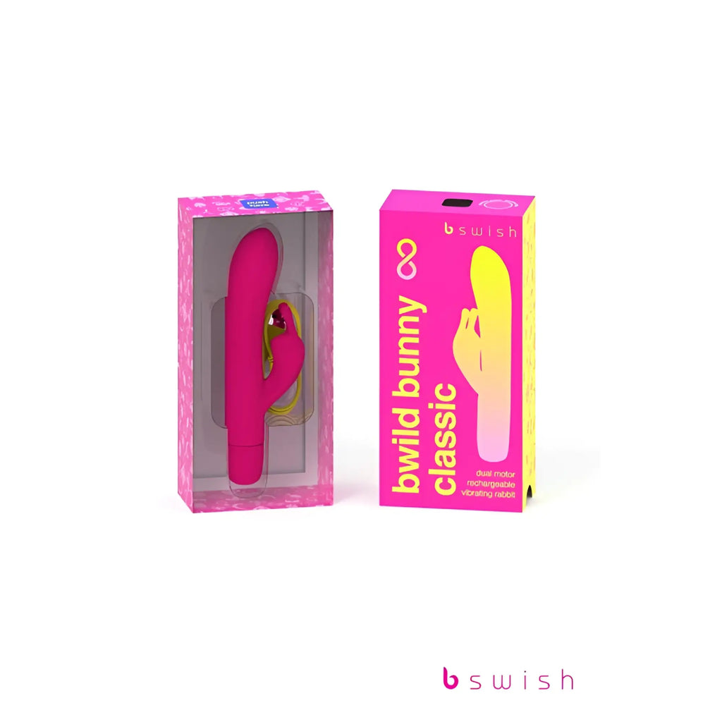 Bswish bwild bunny classic infinite sunset pink rechargeable vibrating rabbit with glossy finish and yellow cord
