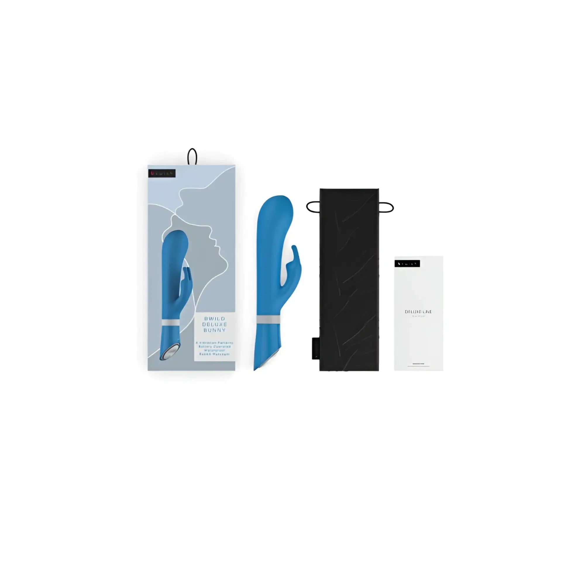 Bswish bwild deluxe bunny blue lagoon is a blue silicone rabbit-shaped vibrator with silver accent band for intimate use