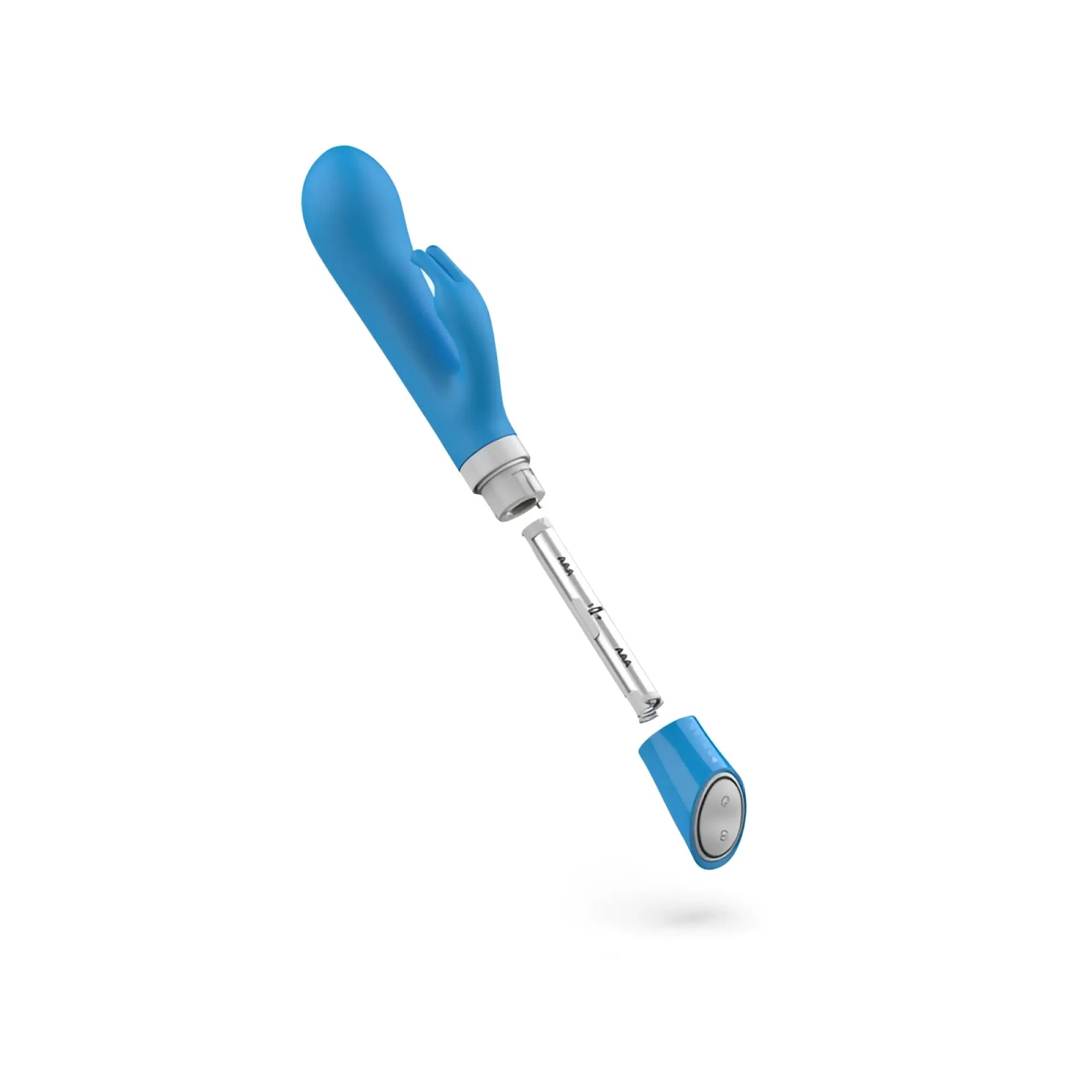 Bswish bwild deluxe bunny blue lagoon blue silicone rabbit vibrator with silver metallic shaft and detachable base