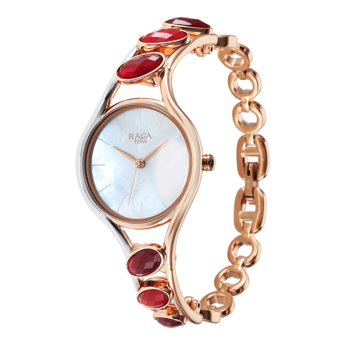 Titan Raga New You Quartz Analog Mother Of Pearl Dial Metal Strap Watch for Women