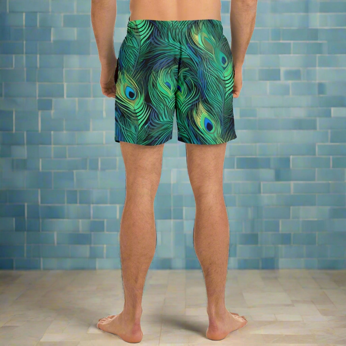 Maris Equi Peacock Feather Print Swim Shorts / Trunks for Men