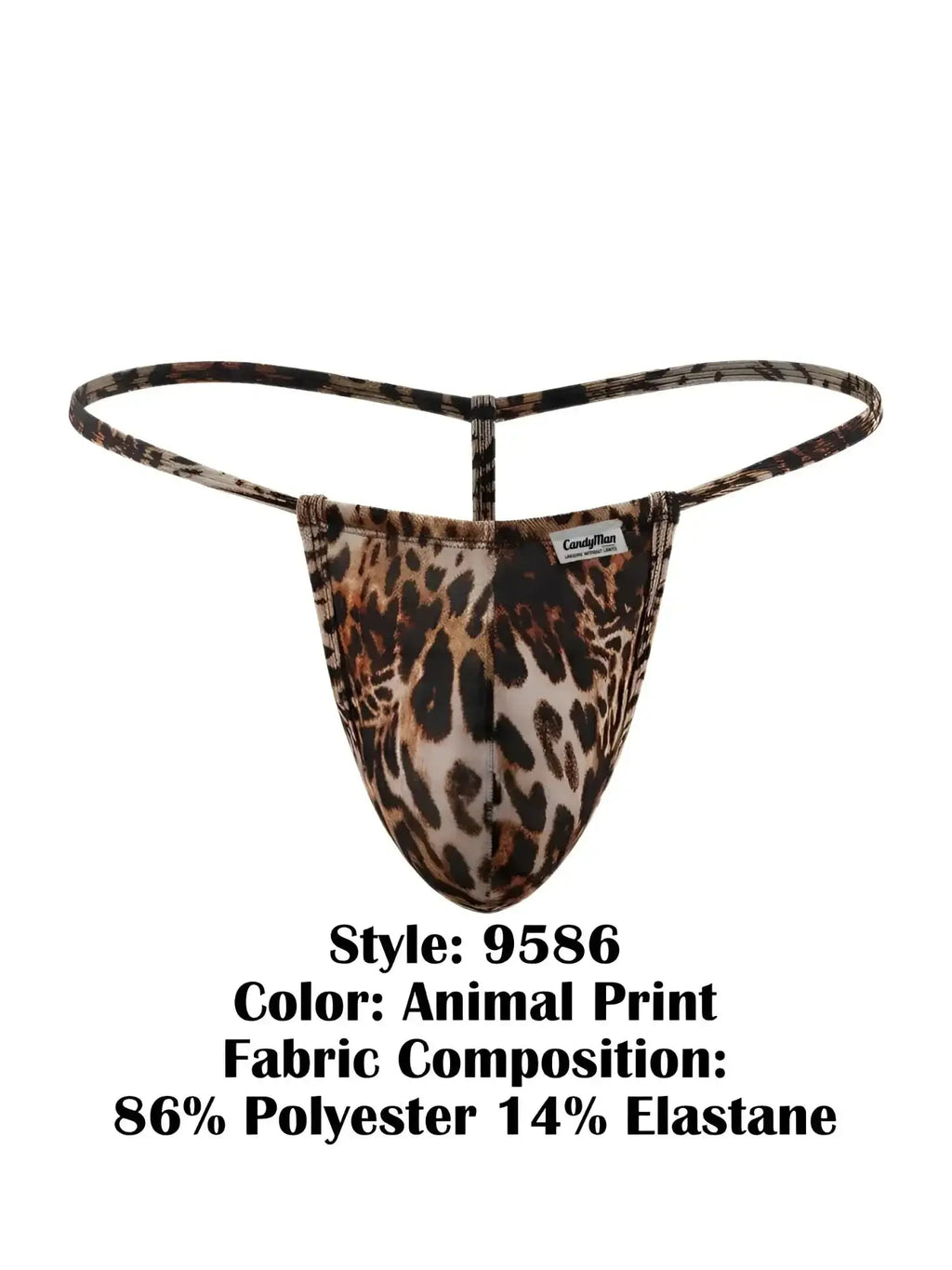 Front view of the CandyMan 9586 G-string in animal print.