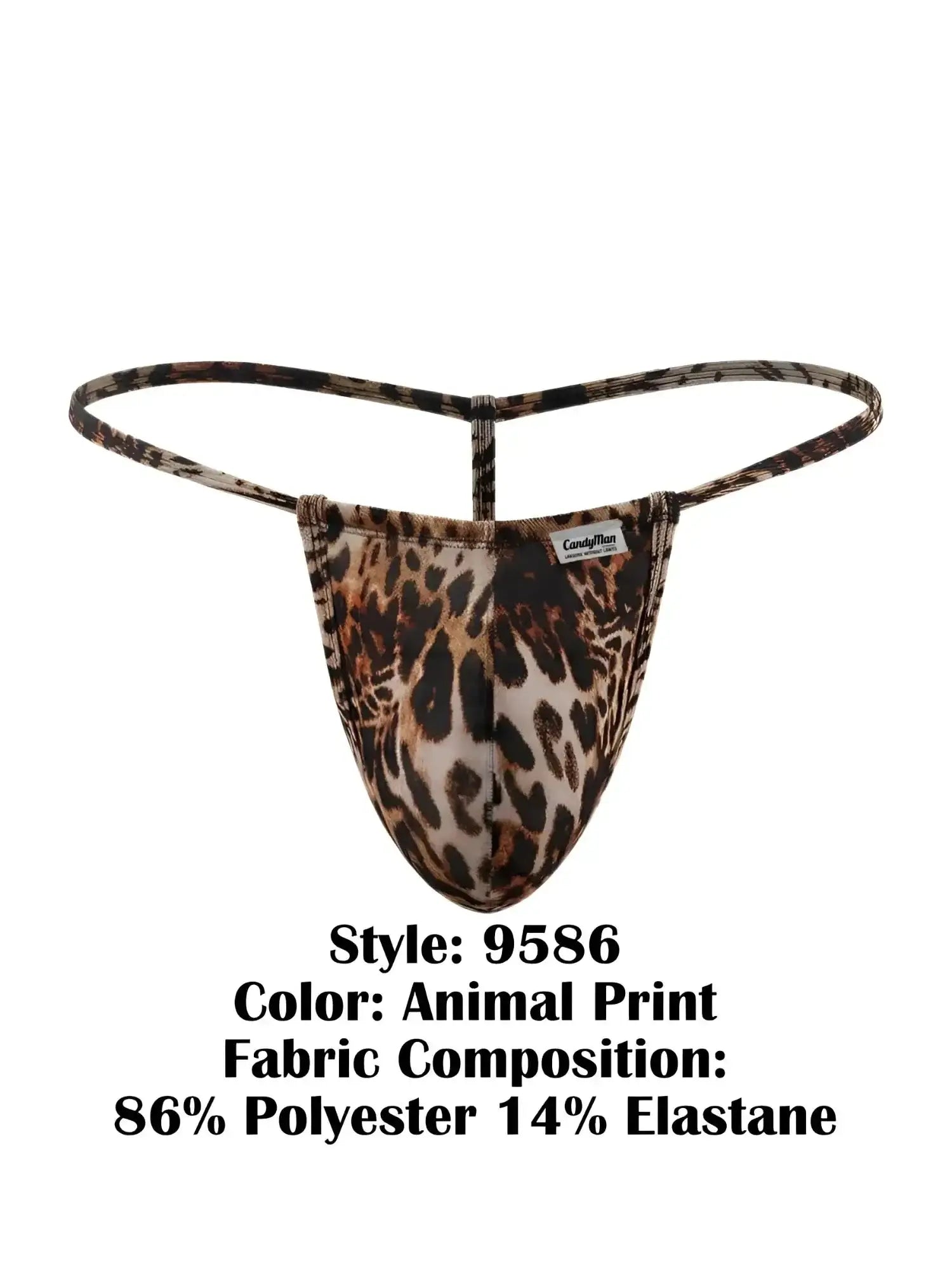 Front view of the CandyMan 9586 G-string in animal print.