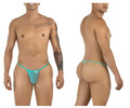 CandyMan 9586 G-String in aqua mesh, showing front and back views on a male model.