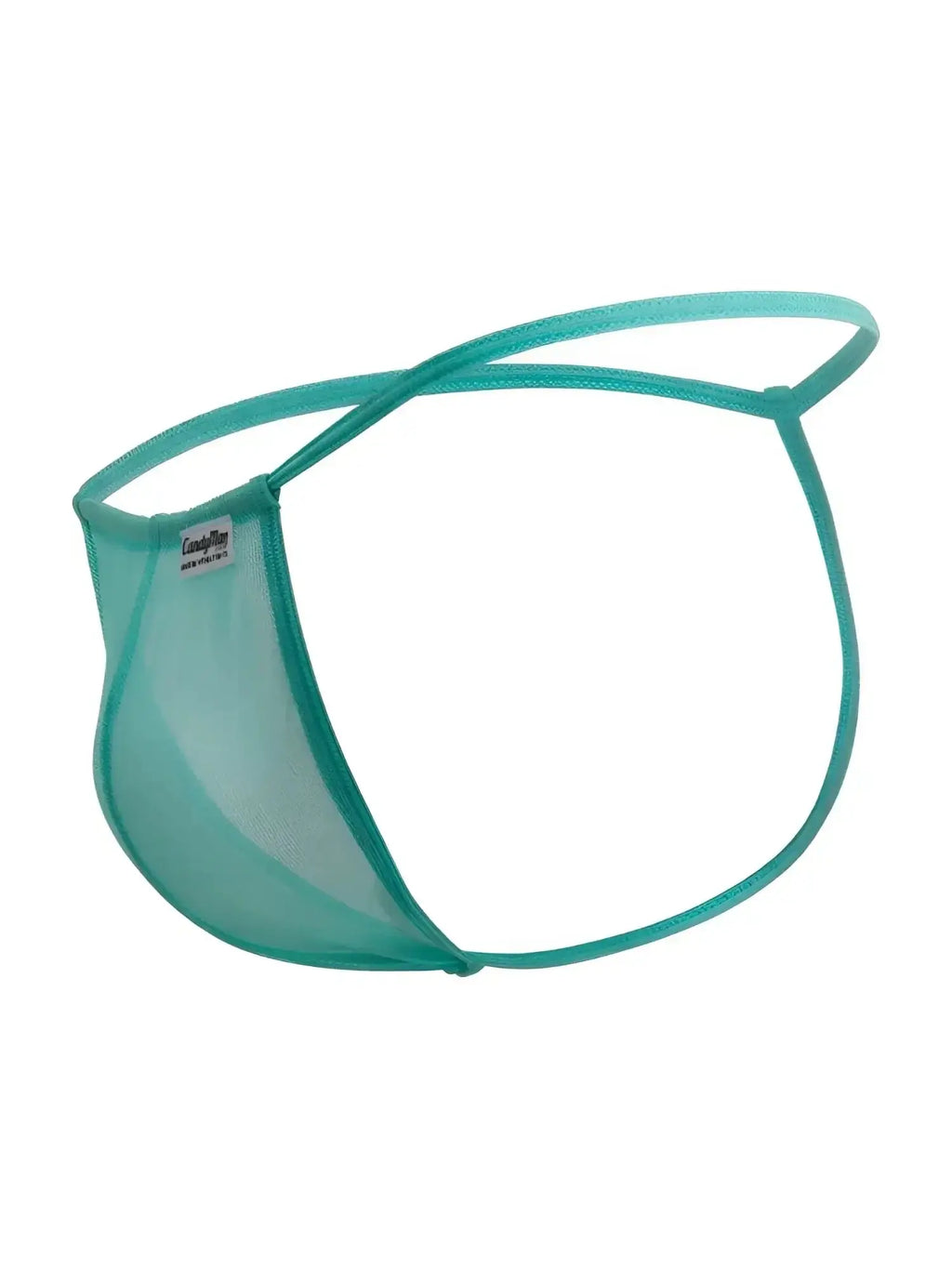 CandyMan 9586 G-String in aqua mesh, studio product shot showing a side profile view.