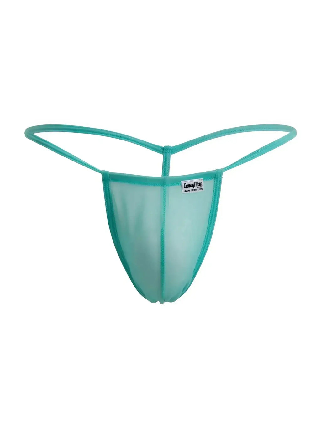 Front view of the CandyMan 9586 G-String in aqua mesh.