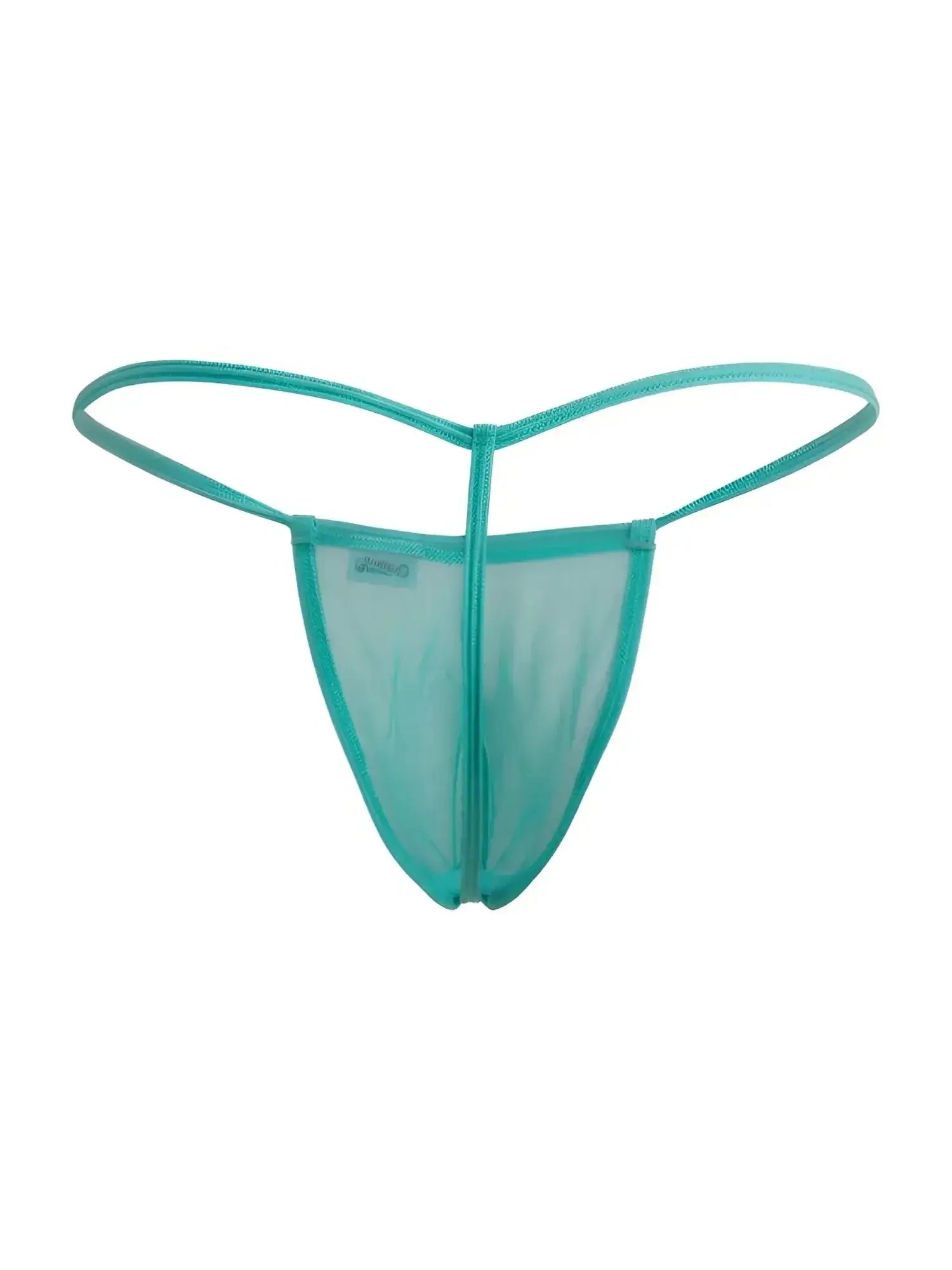 Front view of CandyMan 9586 G-String in aqua mesh fabric.