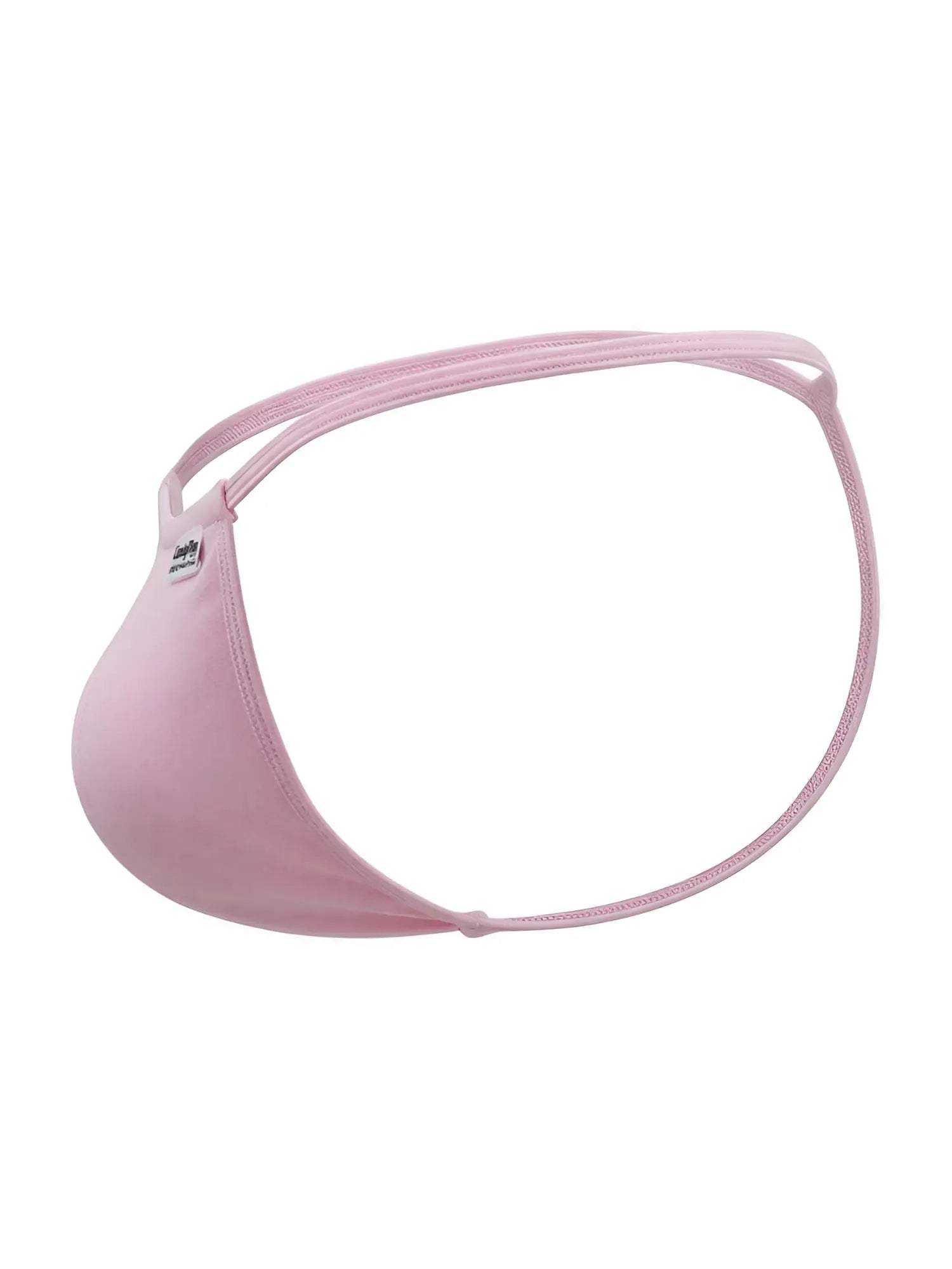 CandyMan 9586 G-String in baby pink, side profile view of the minimalist underwear design.