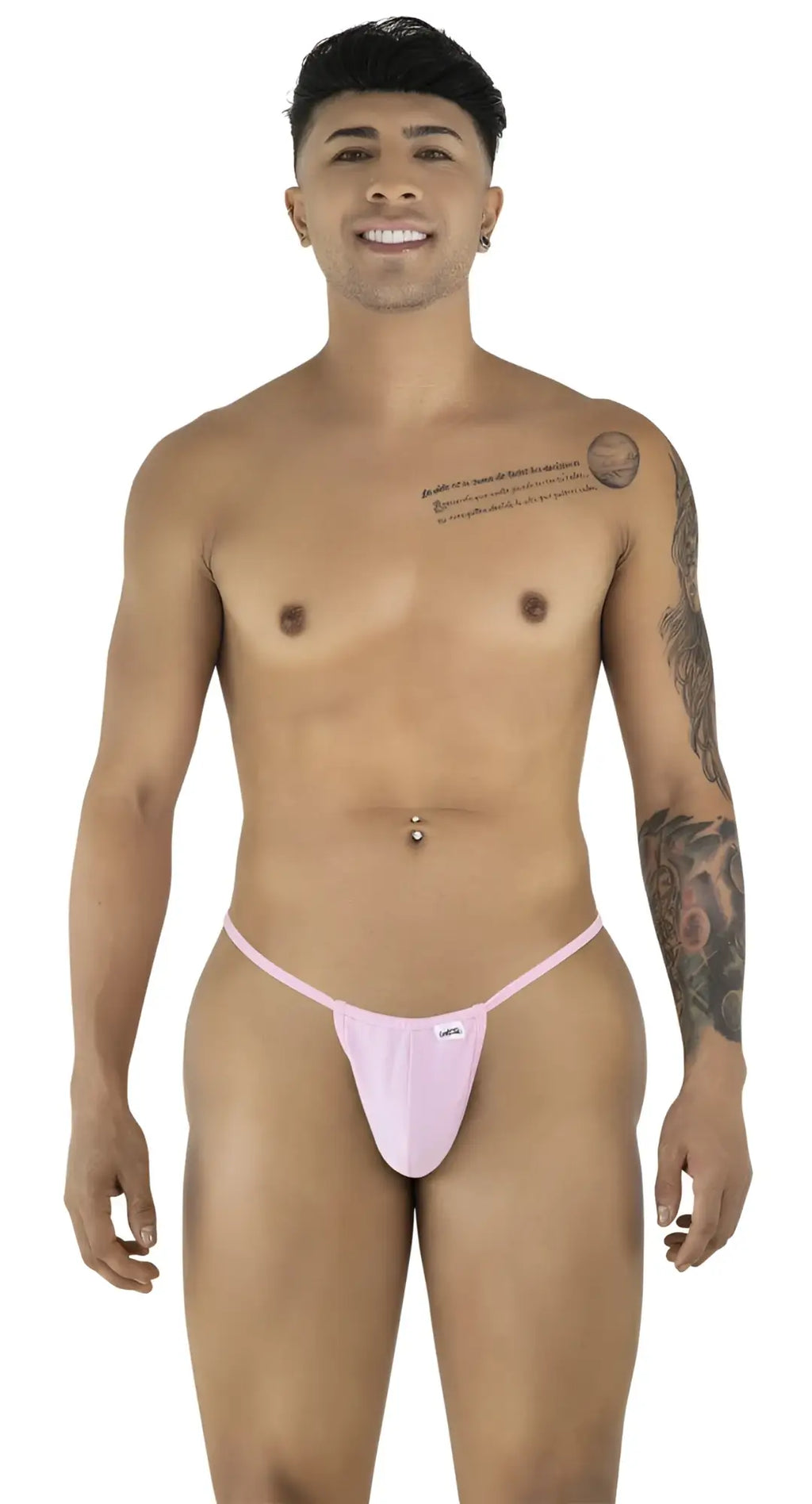 CandyMan 9586 G-String in baby pink, shown in a front-view model shot.