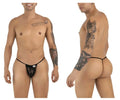 CandyMan 9586 G-String in black lace shown from front and side views on a model.