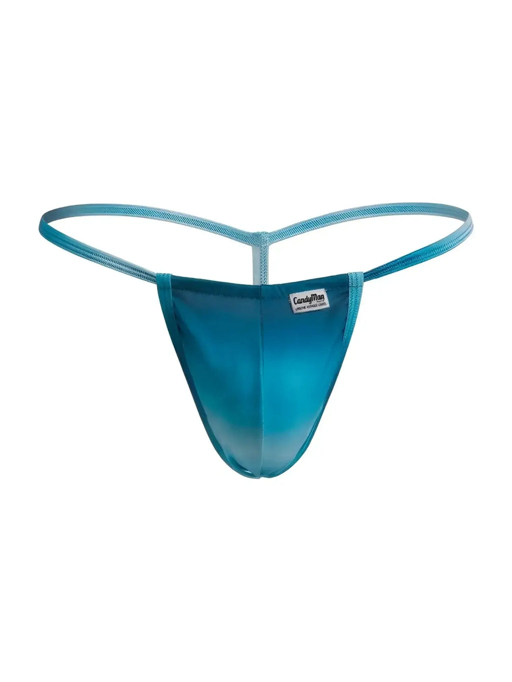 CandyMan 9586 G-String in blue print, front view showing the design and brand label.