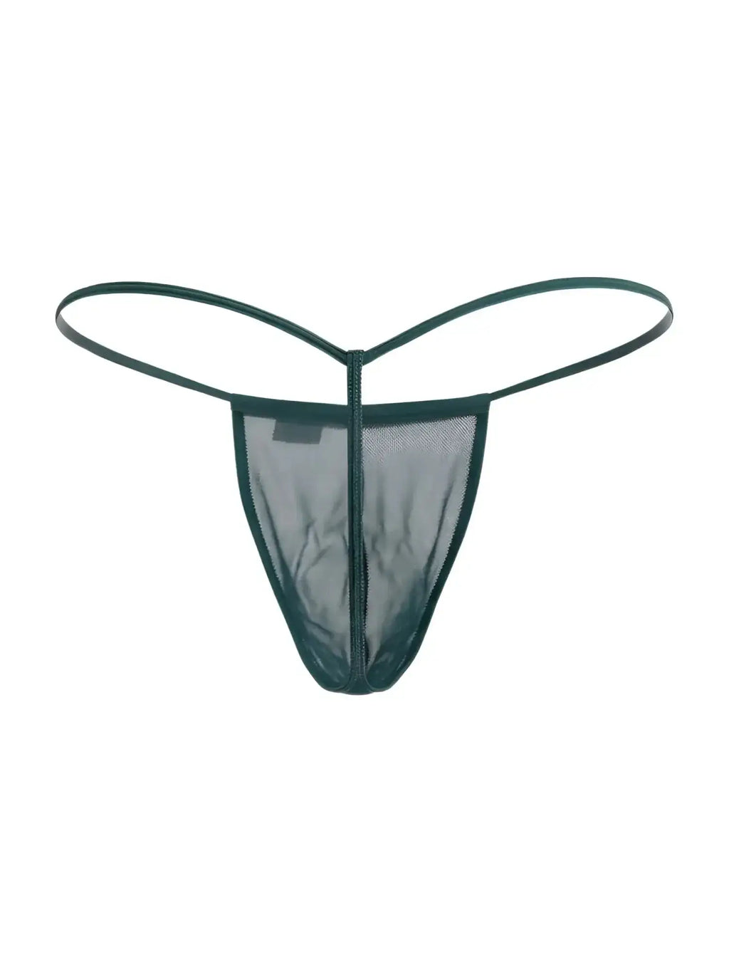 Front view of the bottle green CandyMan 9586 mesh G-string.