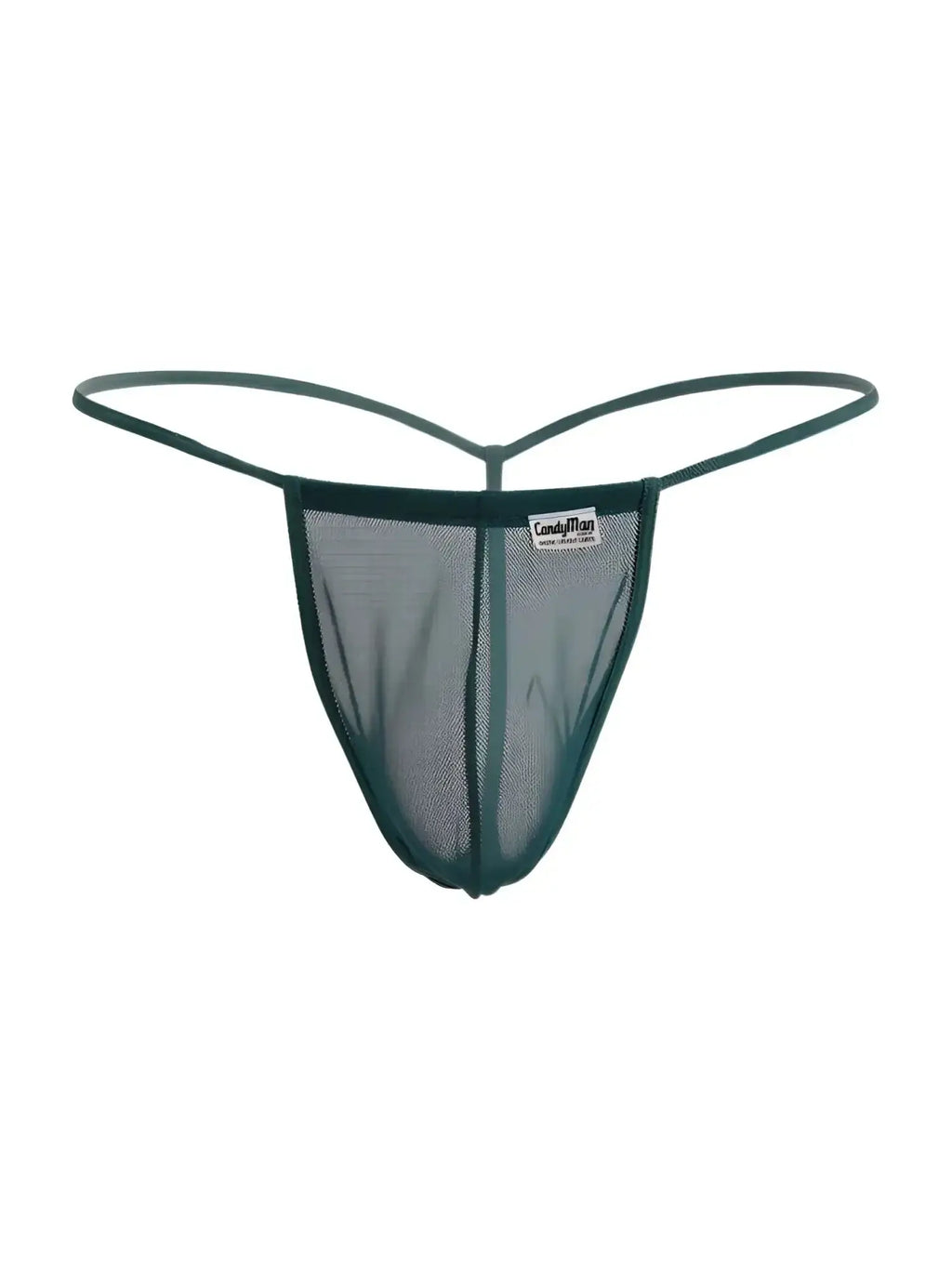 Front view of the bottle green CandyMan 9586 mesh G-string.