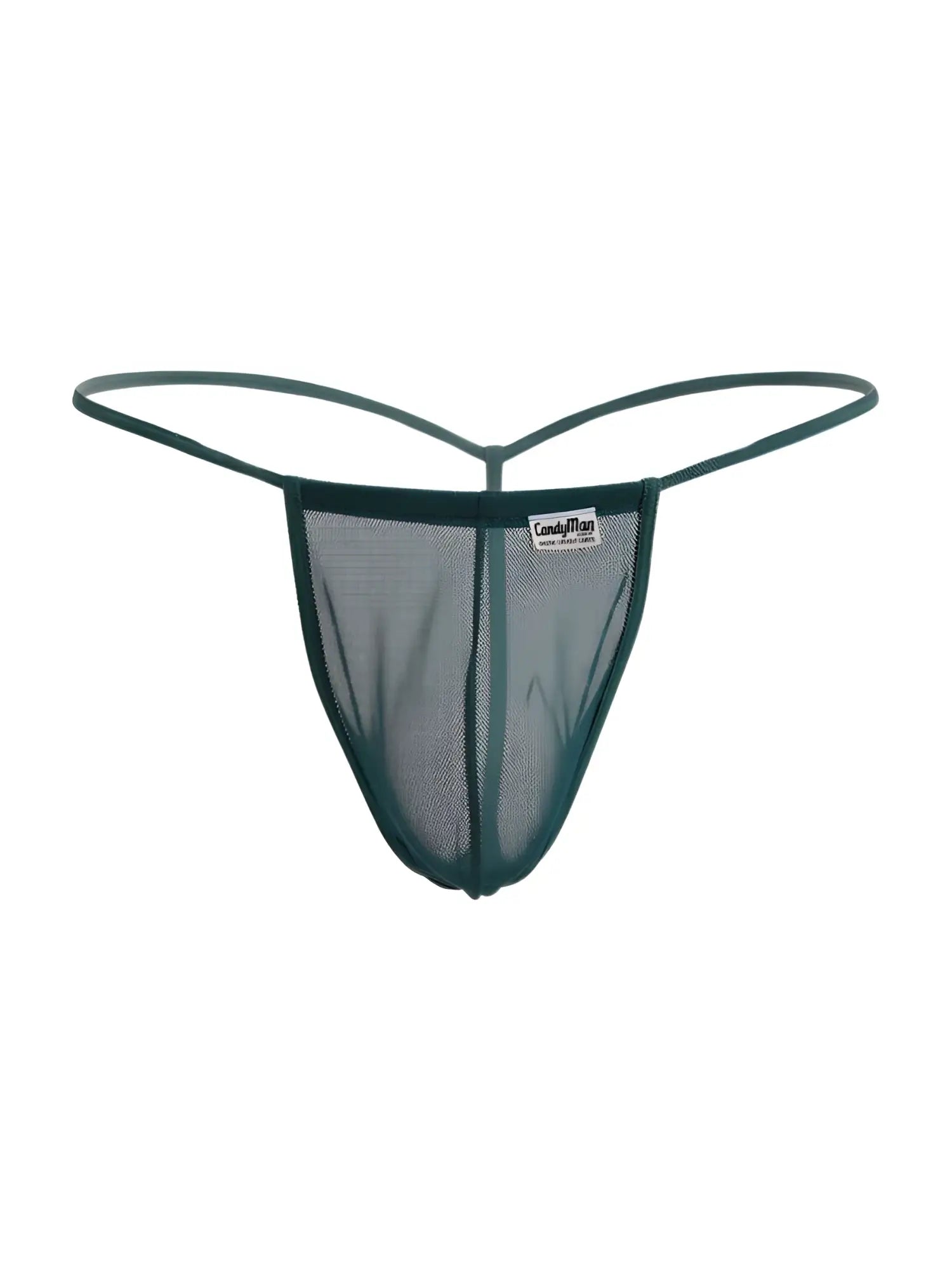 Front view of the bottle green CandyMan 9586 mesh G-string.