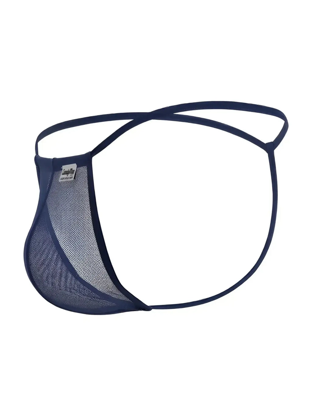 CandyMan 9586 G-String in dark blue mesh, side profile view of the men's underwear.