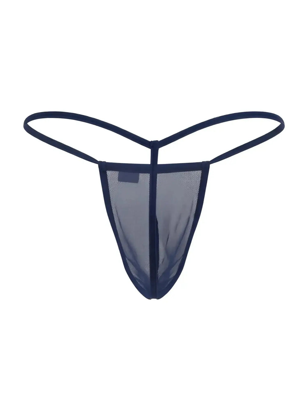 Front view of the dark blue CandyMan 9586 mesh G-string.