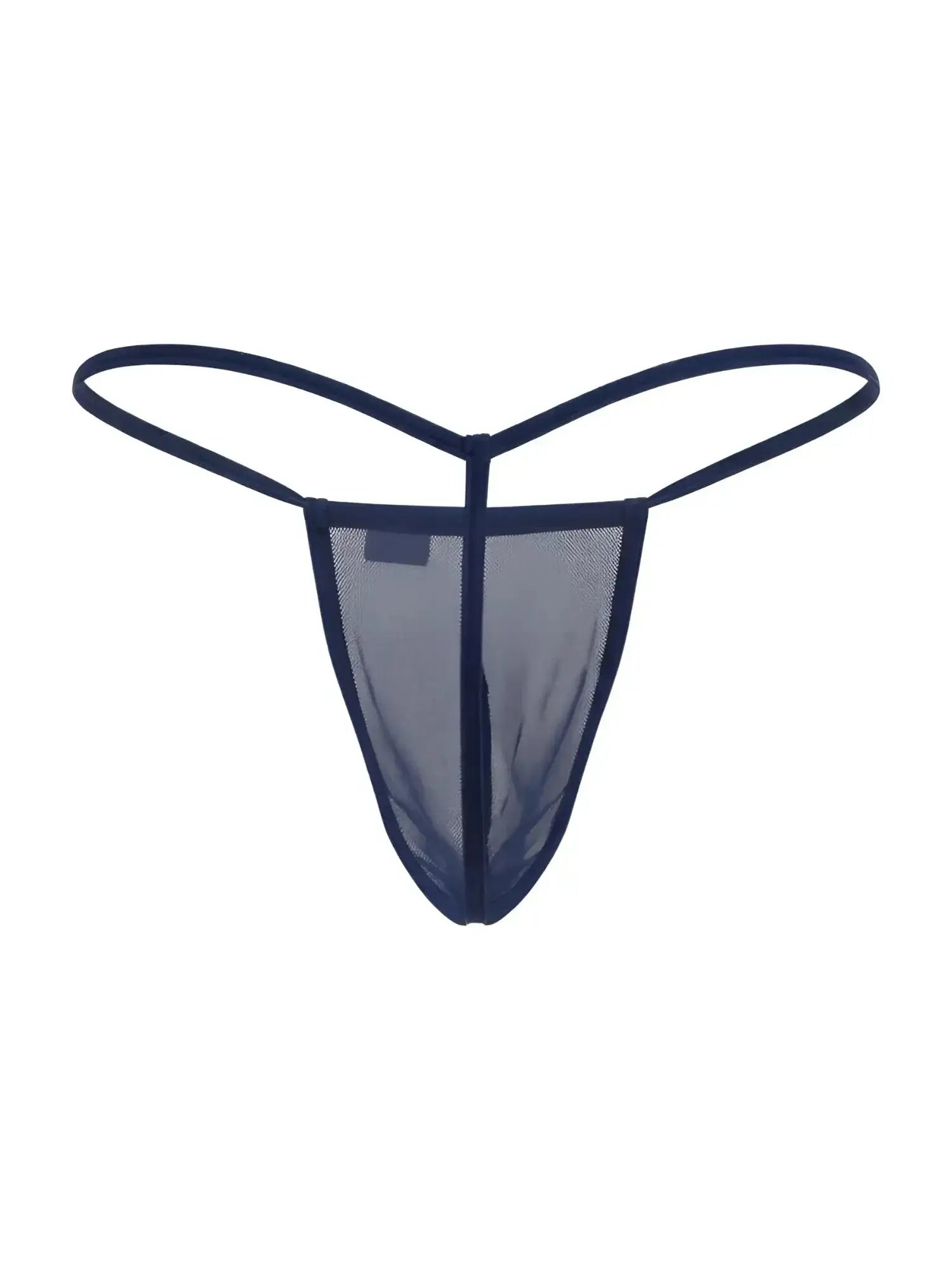 Front view of the dark blue CandyMan 9586 mesh G-string.