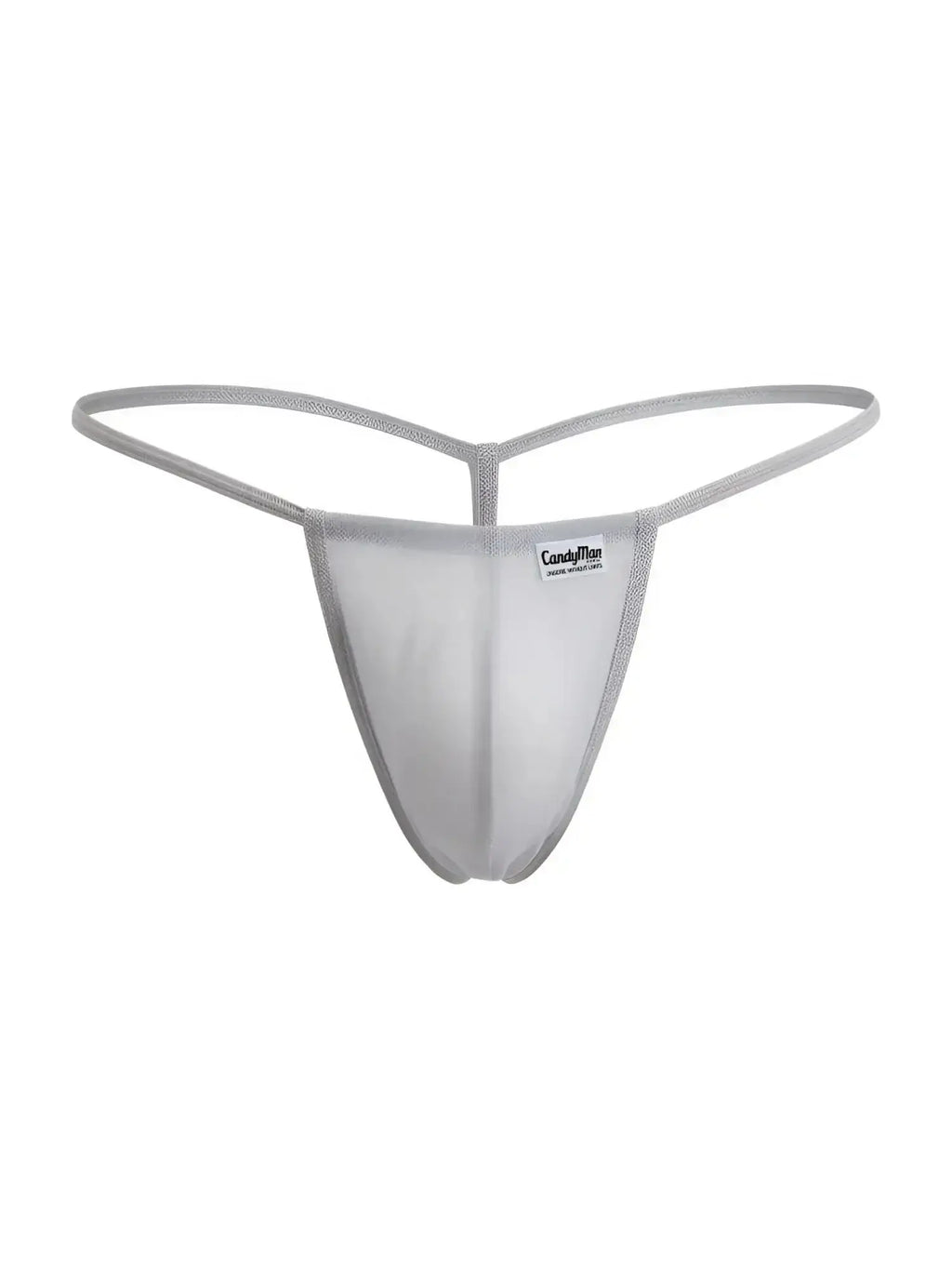 Front view of the CandyMan 9586 G-String in gray mesh fabric.