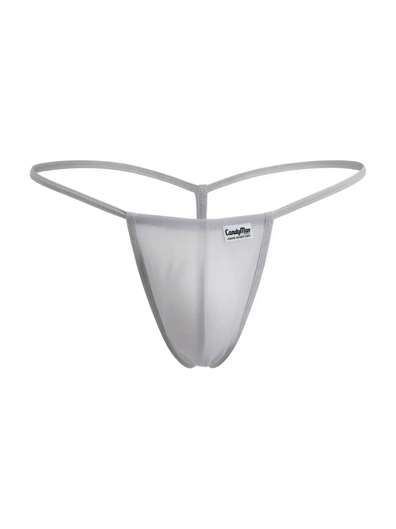 Front view of the CandyMan 9586 G-String in gray mesh fabric.